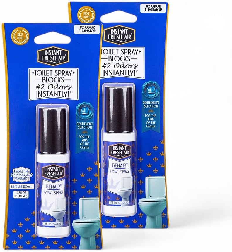 2-Pack: Superior Toilet Spray for Men with Instant Odor Elimination, Neptune Royal Fragrance, Odor Eliminator Bathroom Spray, Travel Size, Long-Lasting, Eco-Friendly, 1.35 Oz. - INSTANT FRESH AIR