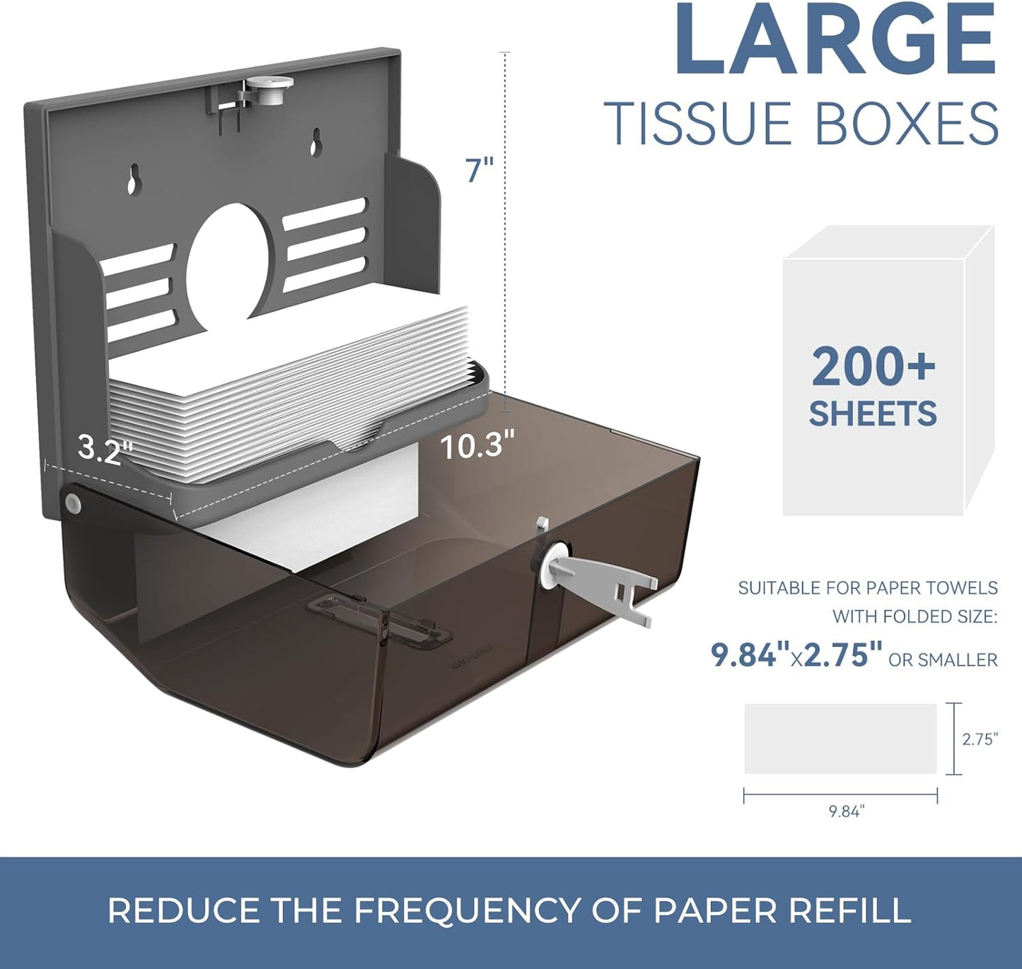 Paper Towel Dispenser Adhesive Wall Mounted,200+ Multifold Trifold c-Fold Hand Paper Towel Dispenser for Bathroom 10.8" L x 3.5" W x 8" H