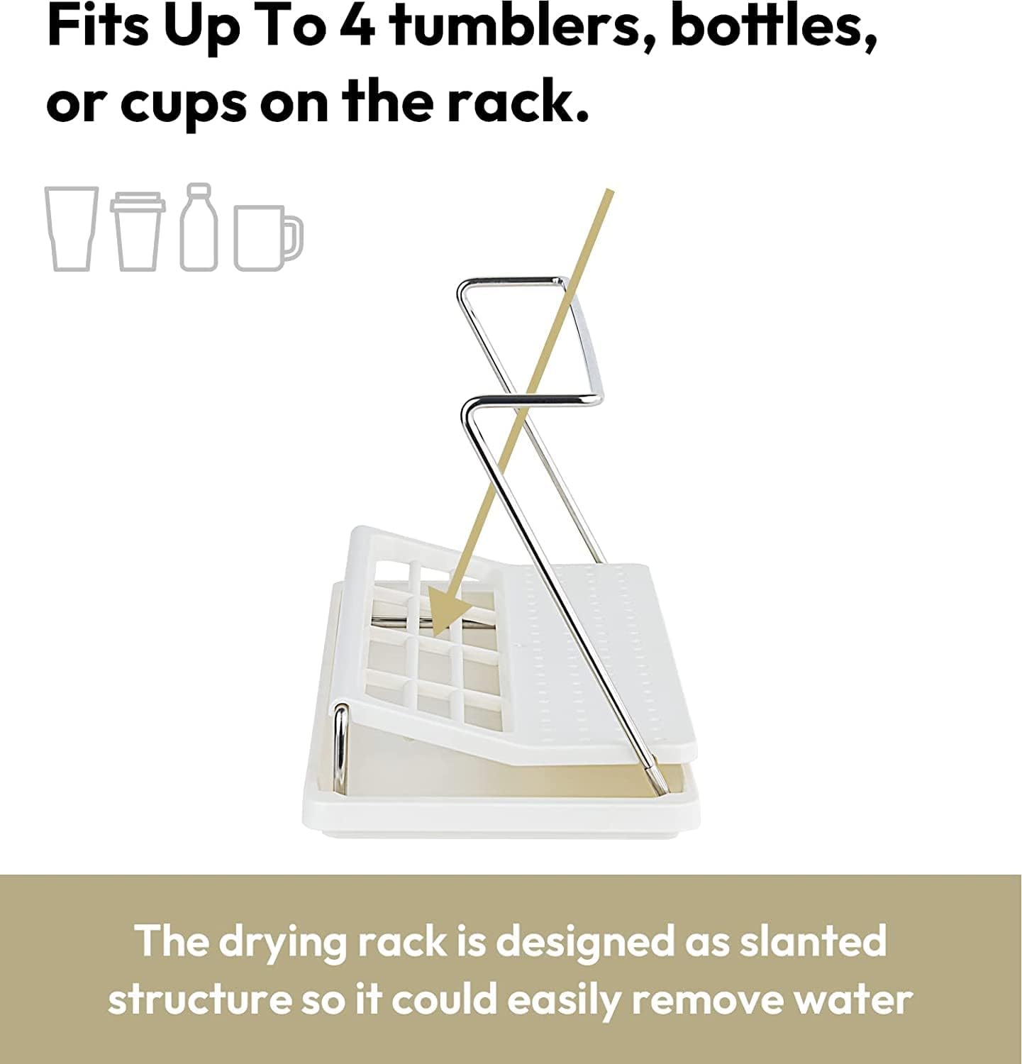 carrotez Bottle Drying Rack, Tumbler Rack with Drain Tray - Narrow and Wide Openings with Various Capacity, Mug Type and Cup Type - White