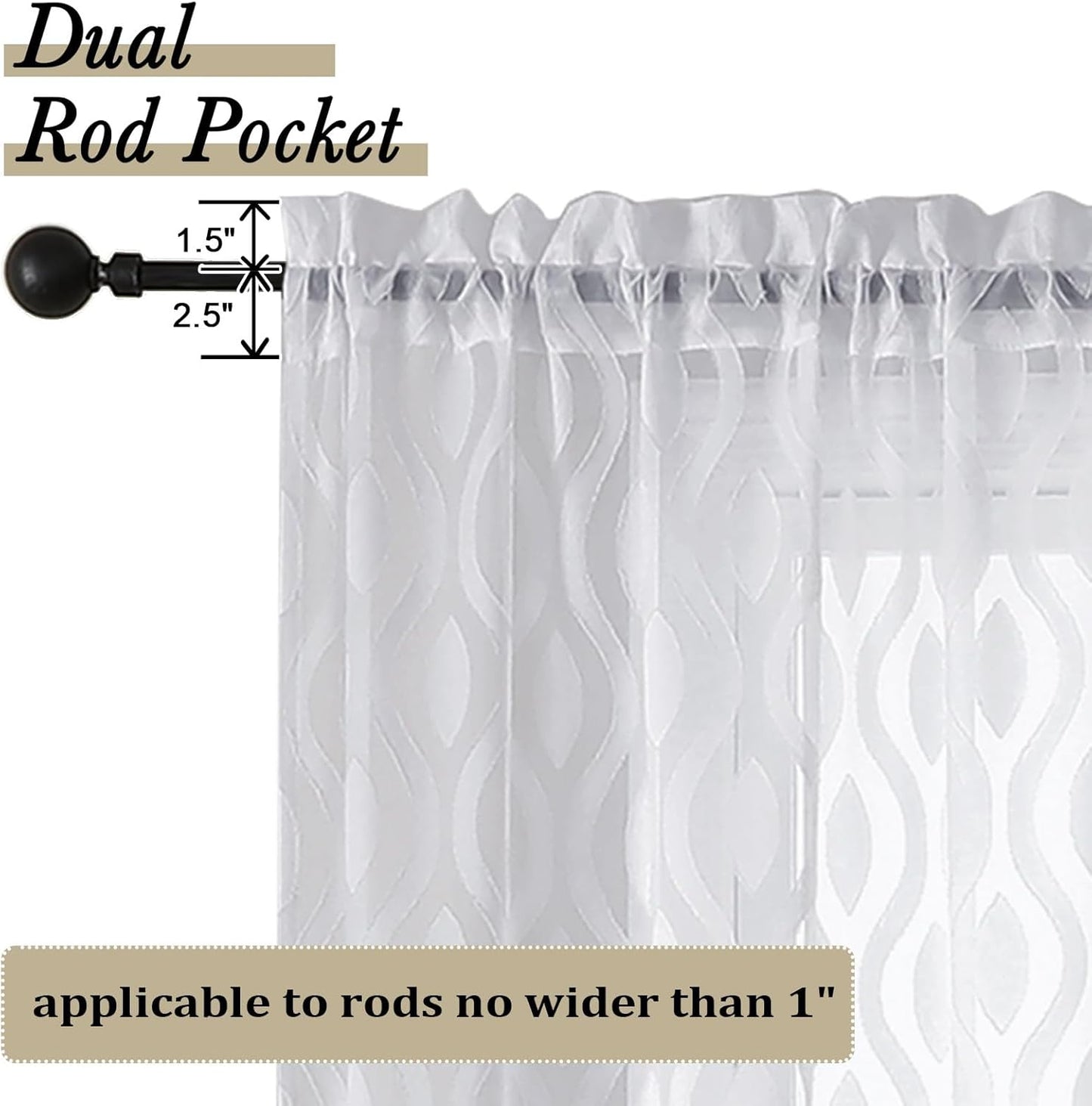 Aiyufeng White Sheer Curtains Tiers 36 Inch Length 2 Panels Set, Airy Lightweight Clip Jacquard Small Window Curtains, Modern Wavy Line Textured Voile Sheer Curtains for Small Windows, 40"Wx36"L Inch