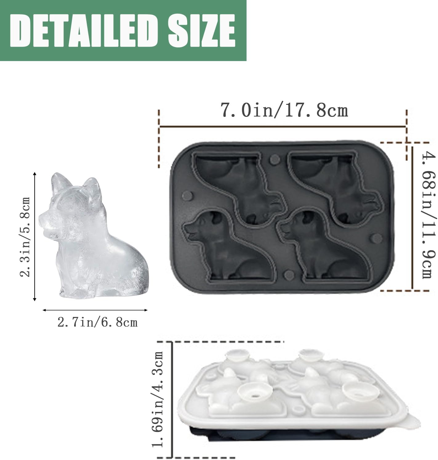 Corgi Dog gifts 3D Ice Cube Mold, Admaison Ice Cube Tray with Funnel for Cocktails, Bourbon,Brandy, Whiskey Gifts for Men, Silicone Fun Shapes Black (Corgi)
