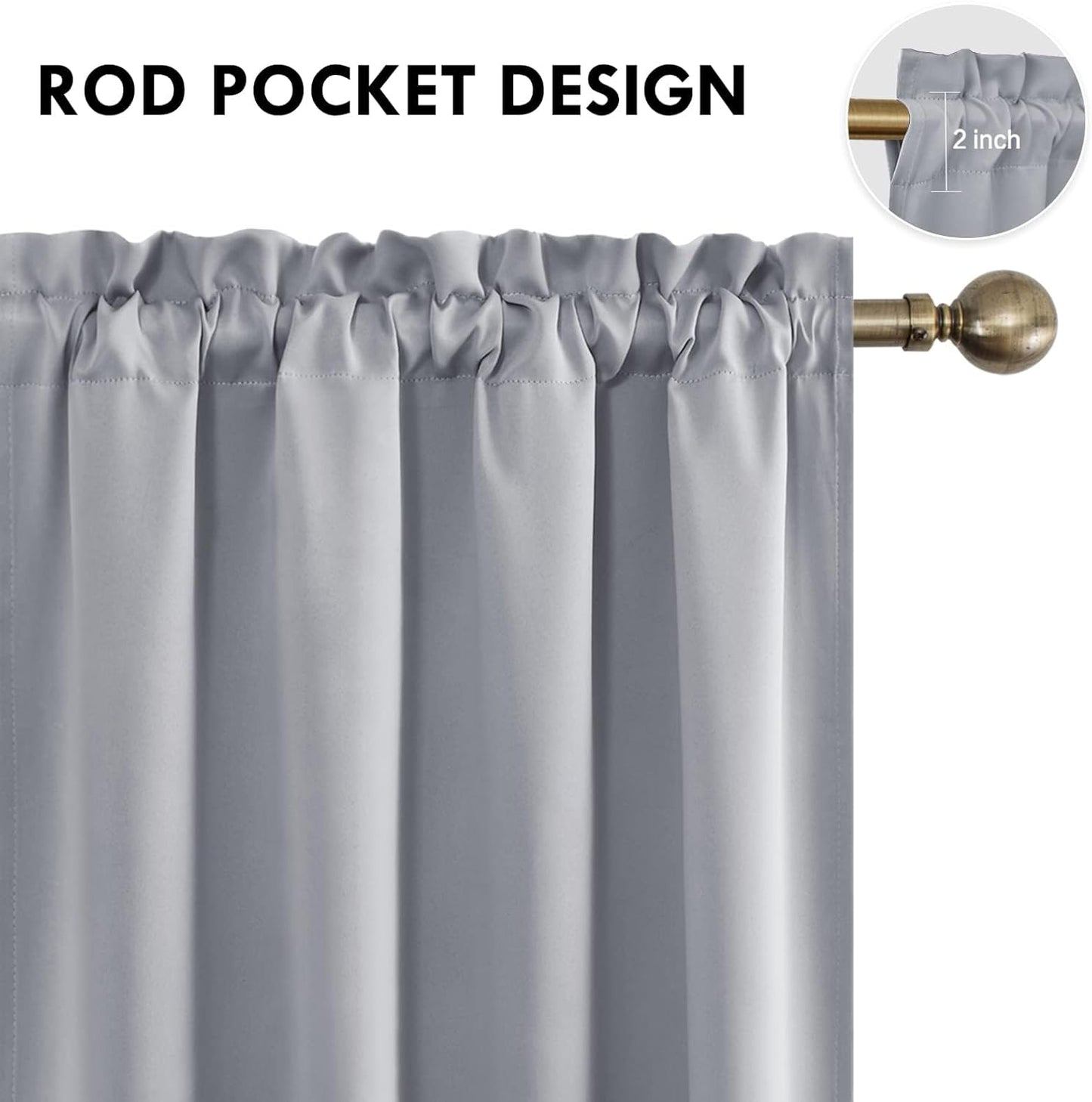 DWCN Blackout Curtains for Living Room Thermal Insulated, Energy Saving & Noise Reducing Bedroom Curtains, Silver Grey, W 70x L 84 Inch, Set of 2 Rod Pocket Curtain Panels
