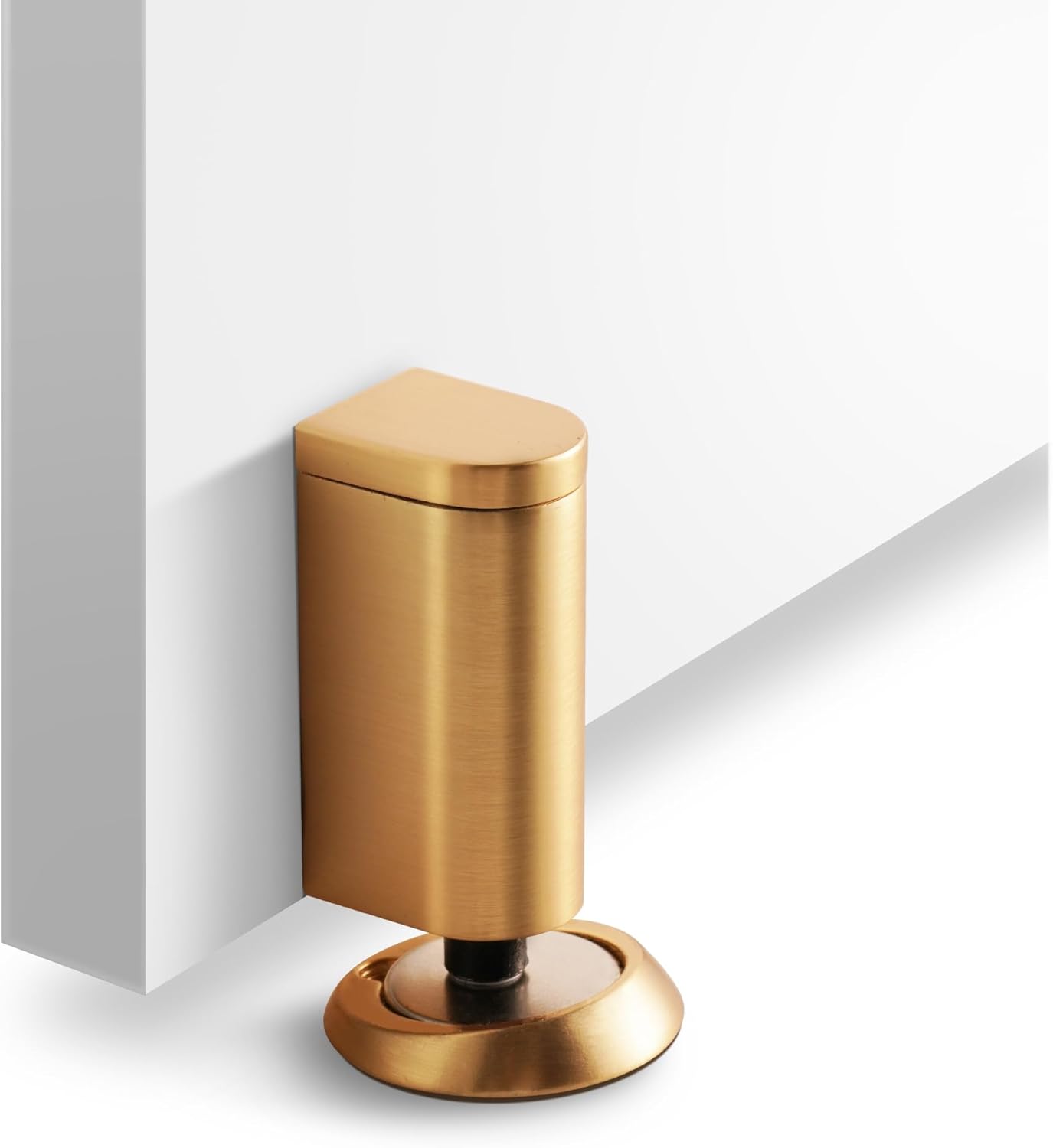 Windproof Magnetic Door Stoppers, 0-0.78" Stroke Mechanical Doorstop, No-Hole Flooring Door Suction with 3M Strong Adhesive and Screws, Gold, 1 Pack