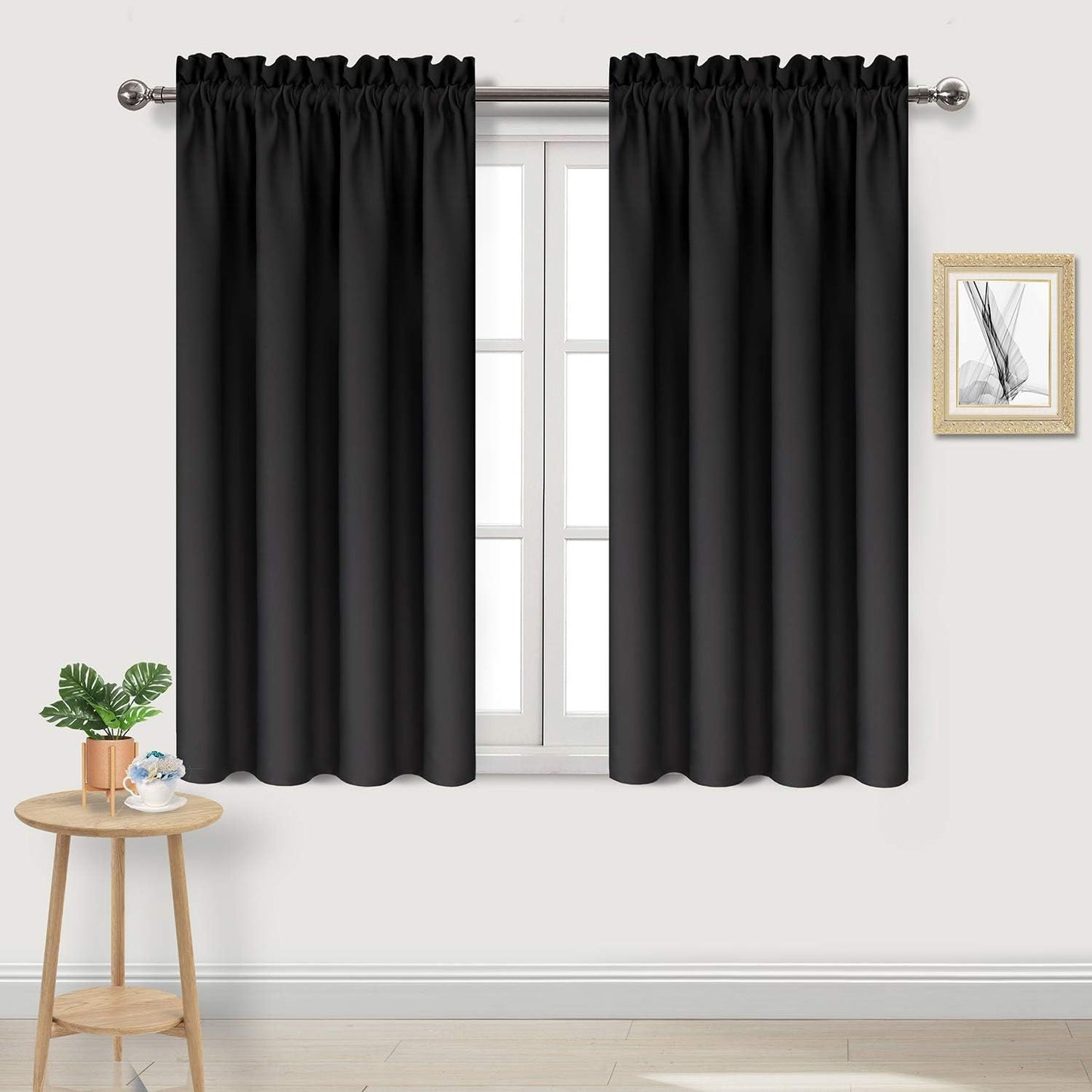 DWCN Black Blackout Curtains for Bedroom – Rod Pocket Thermal Insulated Energy Saving Drapes for Living Room and Bedroom, W 38 x L 54 Inch, 2 Panels