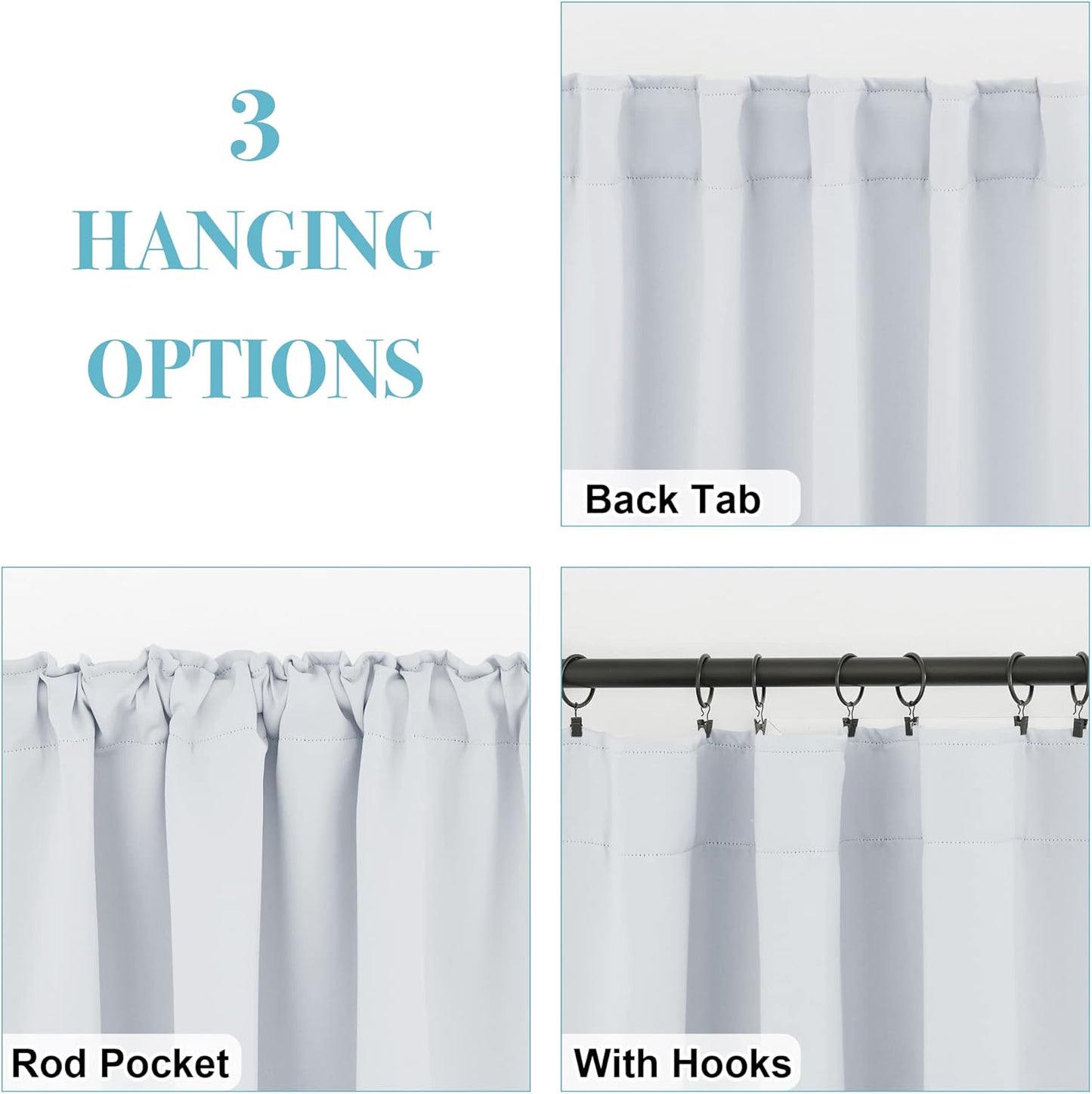 RYB HOME Room Darkening Kitchen Curtains 2 Panels Set,Thermal Insulated Small Window Treatment Heavy Duty Privacy Tiers for Laundry Bedroom Bathroom, Greyish White, W42 x L36 inch