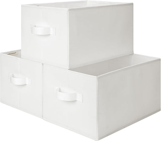 StorageWorks Storage Baskets for Shelves, Foldable Fabric Closet Storage Bins with Handles, Fabric Storage Bins Clothes Organizer, White, 3-Pack, Large