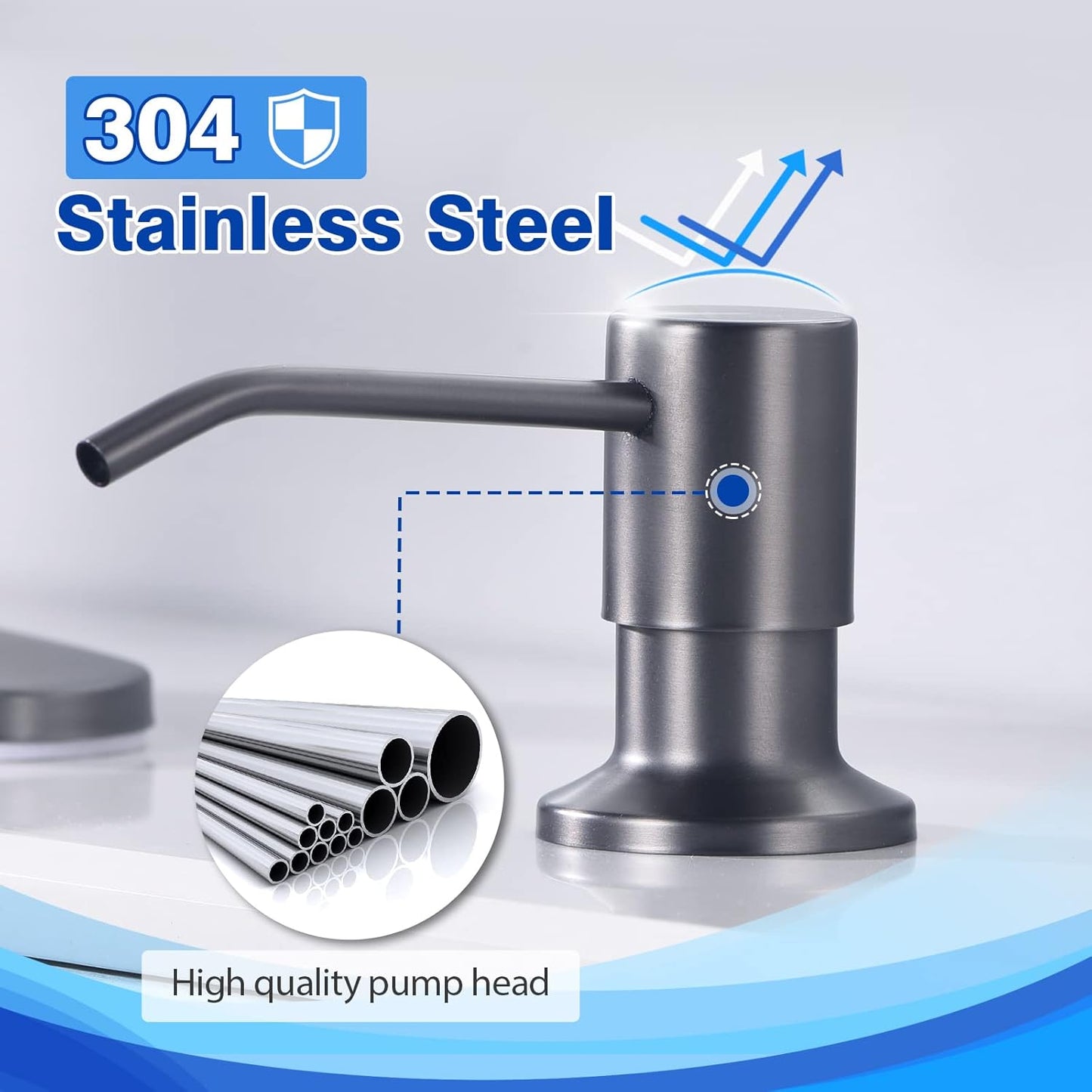 WEWE in Counter Soap Dispenser for Sink, Kitchen Faucet Soap Dispenser Kitchen Sink Matte Gray Black Stainless Steel Under Counter for Dish Detergent Liquid Sink