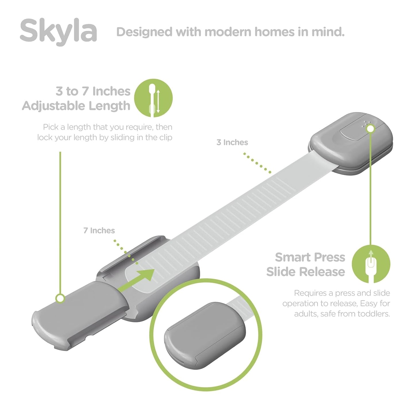 Baby Proofing Child Safety Locks (2 Pack) by Skyla Homes - The Safest, Quickest and Easiest 3M Adhesive Cabinet Latches, No Screws & Magnets, Multi-Purpose for Furniture, Kitchen, Ovens, Toilet Seats
