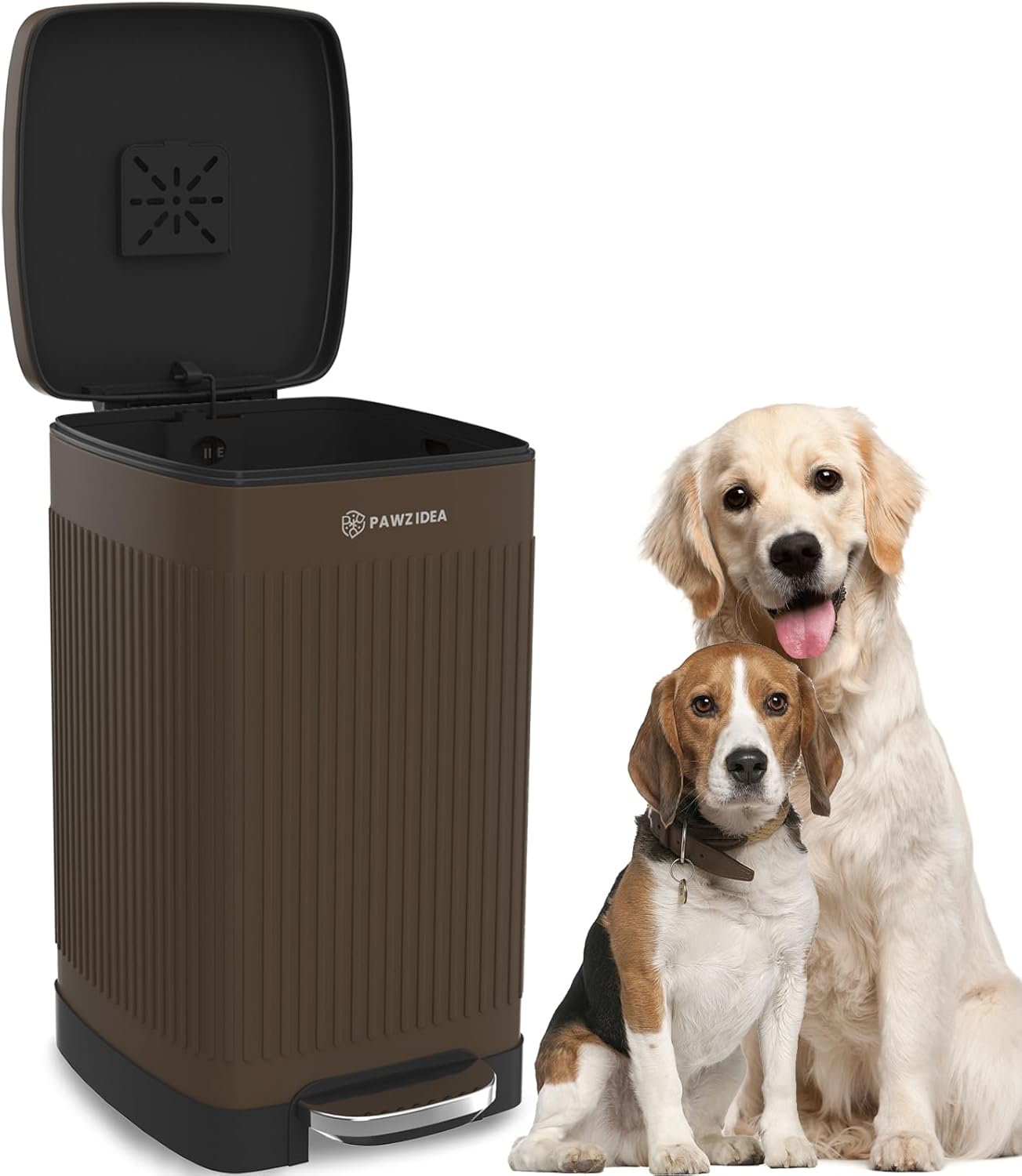 PAWZIDEA Dog Poop Trash Can Outside Odor Control, 5.3 Gallon Large Dog Waste Trash Can with Lid, Waterproof Poop Disposal Bin Outdoor Garbage Can, Activated Carbon Pet Waste Station Container Backyard