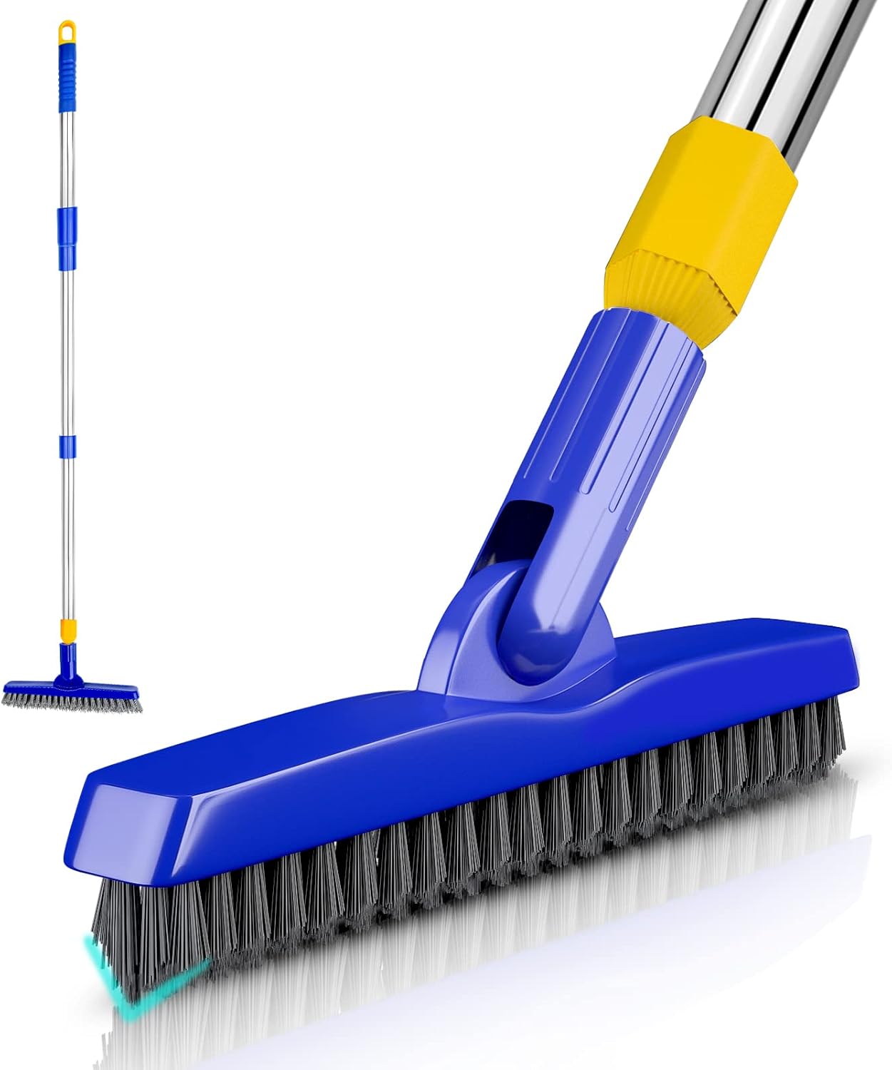 ITTAR Grout Brush with Long Adjustable Handle, Swivel Scrub Brush, V-Shape Grout Line Scrubber with Stiff Bristle for Deep Cleaning Tile Grout, Shower, Kitchen, Hard-to-Reach Corners