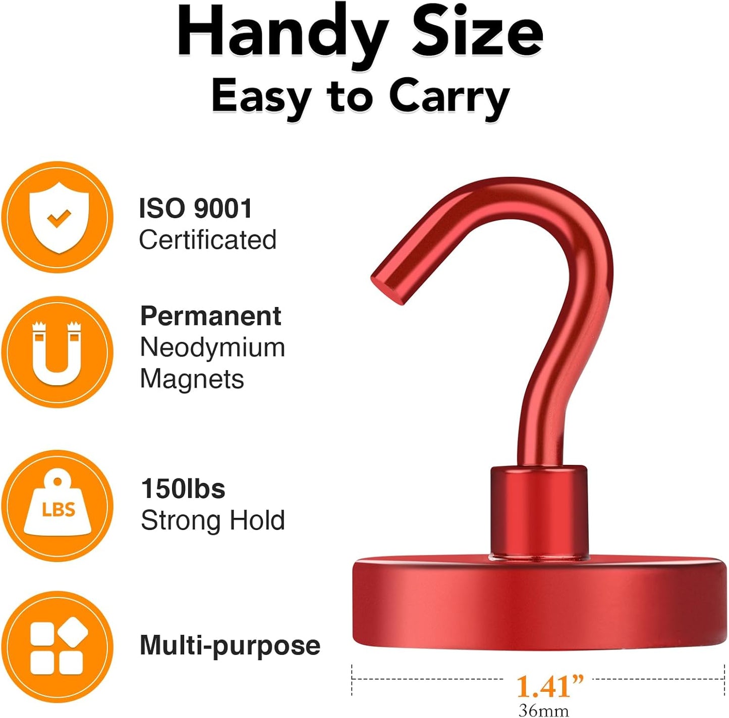 MIKEDE Magnetic Hooks Heavy Duty, 150LB Strong Magnet with Hook for Fridge, Super Neodymium Strength Industrial Hanging, Hanger Toolbox, Cruise, Grill(Red,10 Pack)
