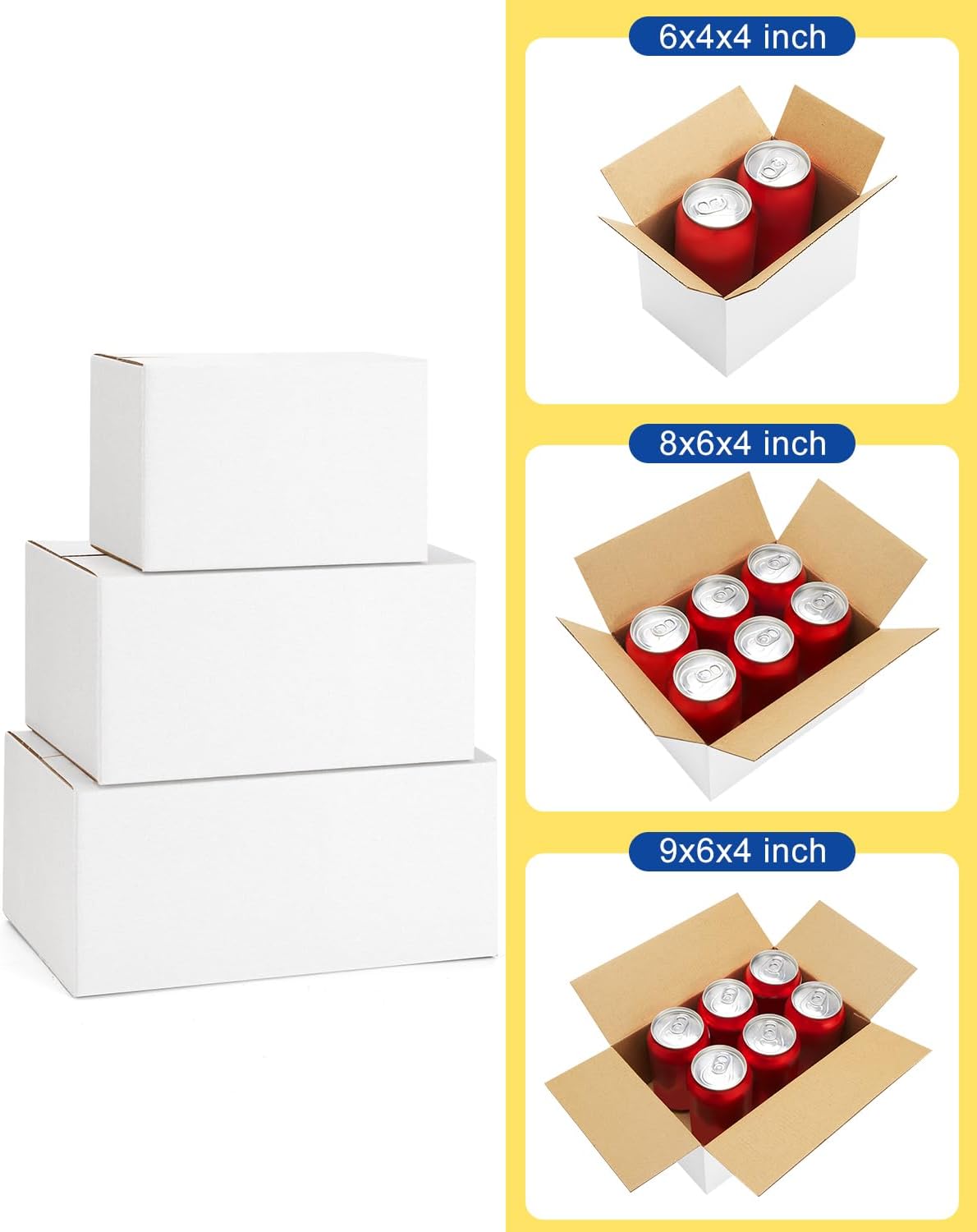 Assorted-Sizes-Shipping-Boxes-45-Pack: 6x4x4 & 8x6x4 & 9x6x4 Small-Shipping-Boxes-Mailers, White Corrugated-Cardboard-Boxes-for-Packing-Small-Business Mailing