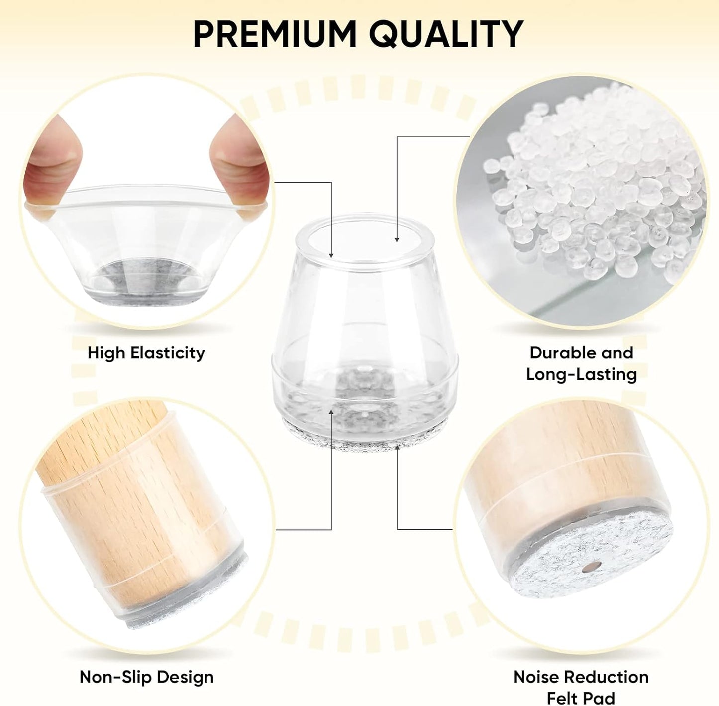 BALEINE 16 Pack Silicone Chair Leg Floor Protectors, Stool Leg Protectors Cap, Non-Slip Chair Leg Caps for Hardwood Floors (Clear & Small, 16 Pack)