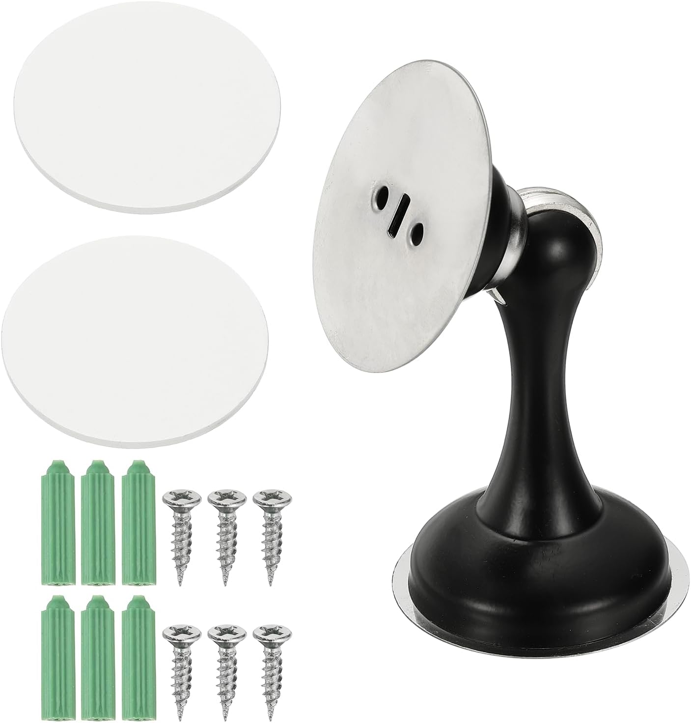 uxcell Magnetic Door Stopper, Stainless Steel Heavy Duty Door Holder, No Drilling Doors Knob Wall Protector with Self-AdhesiveTapes and Screws for Home Office Wall Floor Mounting, Black