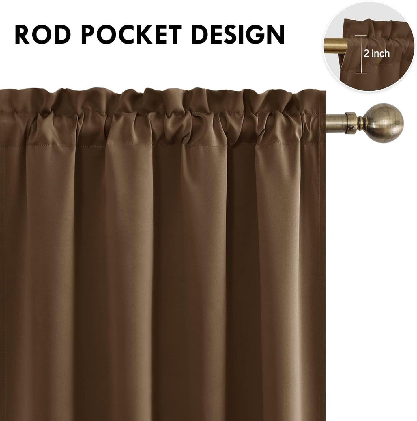 DWCN Blackout Curtains for Living Room Thermal Insulated, Energy Saving & Noise Reducing Bedroom Curtains, Brown, W 70x L 72 Inch, Set of 2 Rod Pocket Curtain Panels