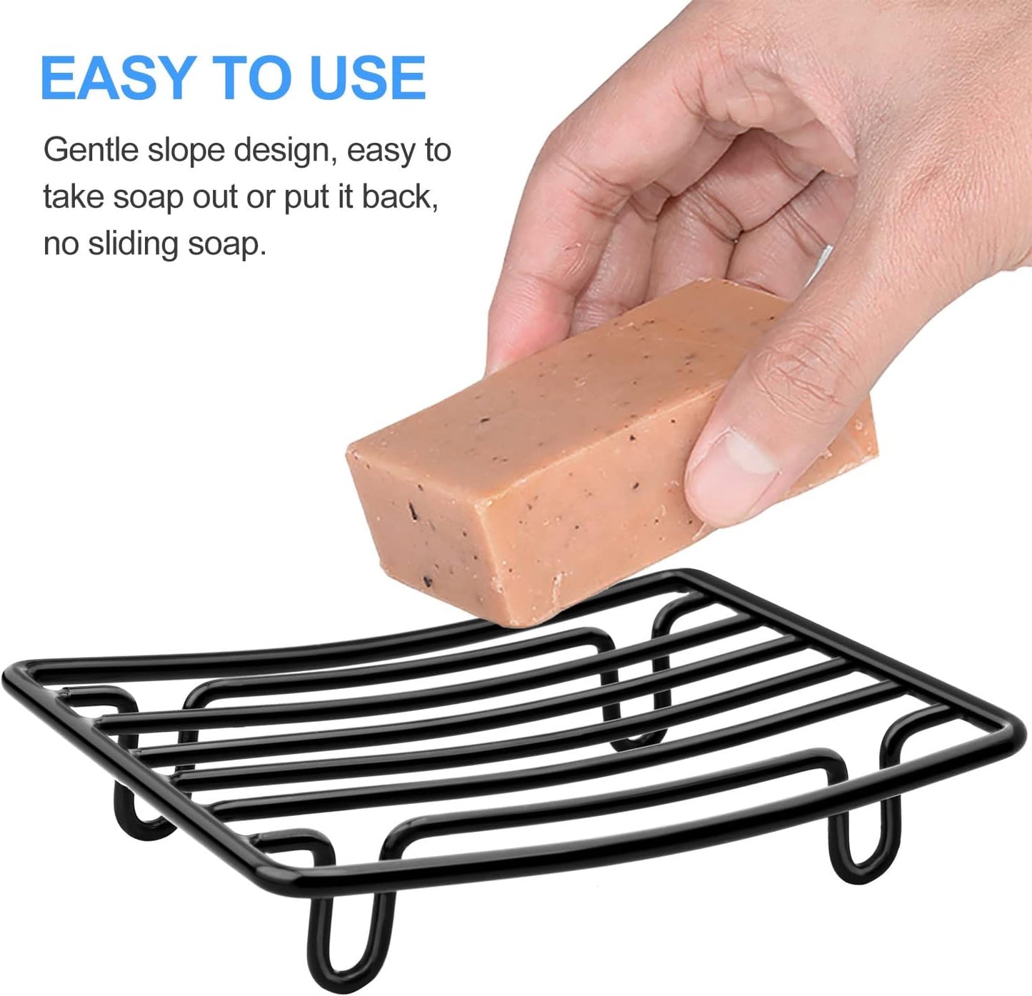 Bar Soap Dish Holder for Shower Bathroom Stainless Steel Rust Proof Self Draining, Black-1 Pack