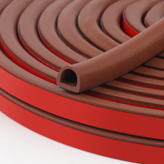 【New Upgrade】 Silicone Door Weather Stripping Door Seal Strip, 19.7 Feet Self-Adhesive D-Shape Door Insulation Strip for Door Frame& Window, Seal Large Gaps, Easy to Cut & Install