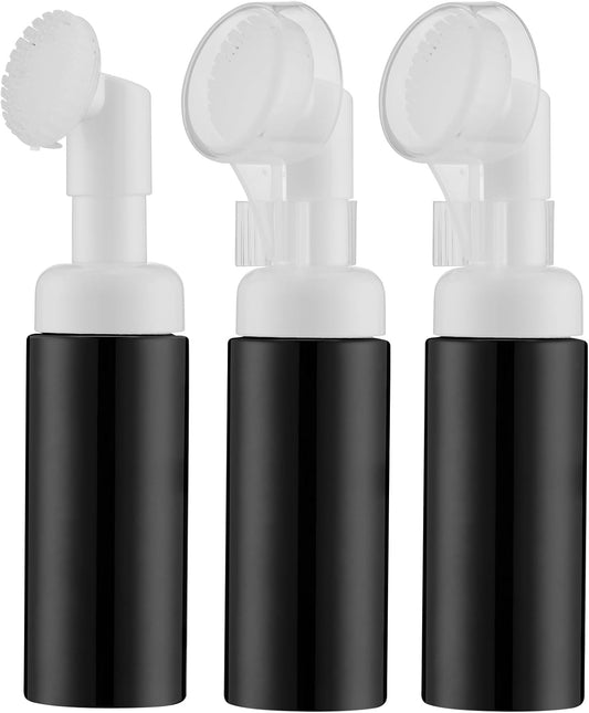 2 OZ Foam Bottle with Brush, Empty Foaming Dispensers to Travel for Soap, Shampoo (3pcs, Black)
