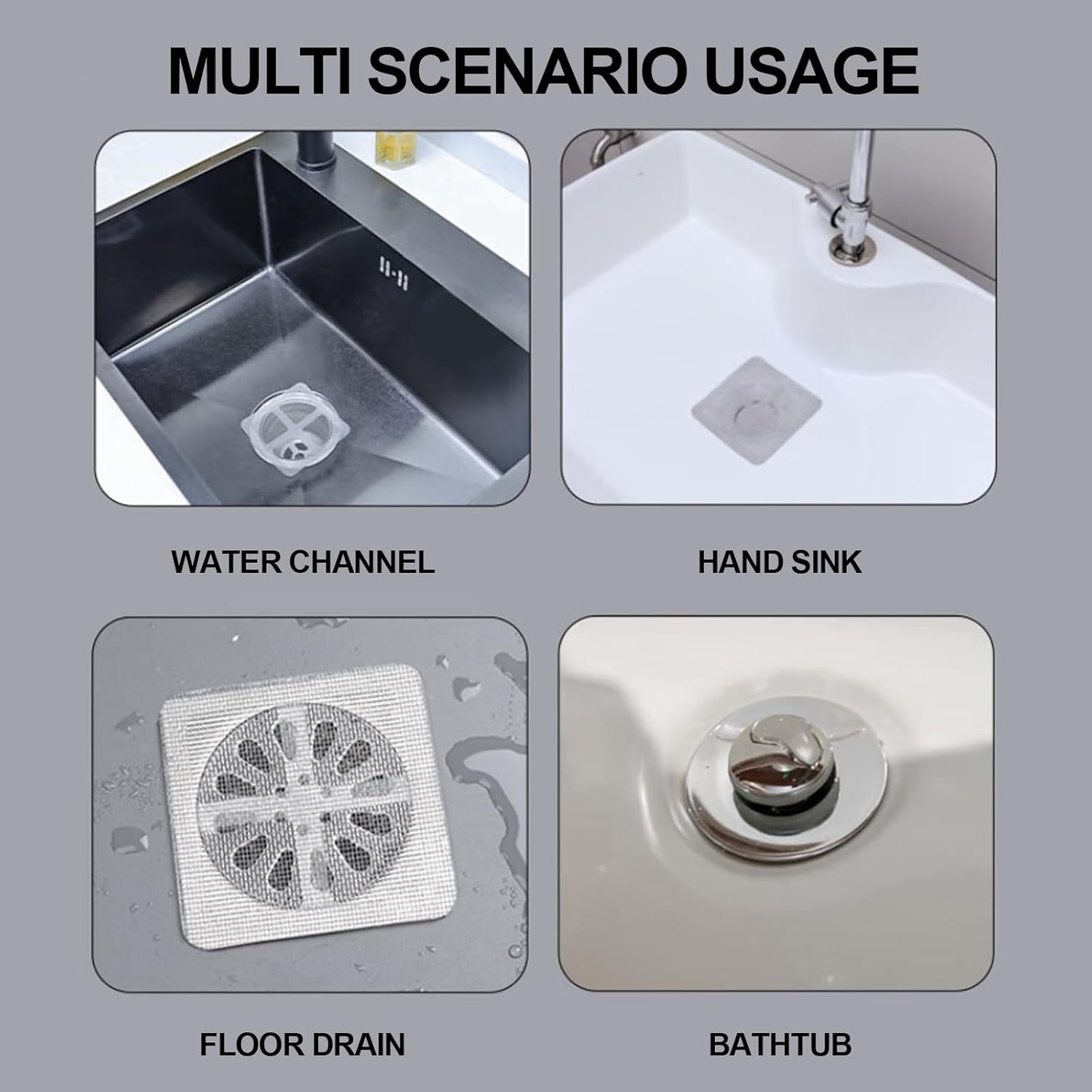 60PCS Disposable Shower Drain Cover Hair Catcher Shower Drain Mesh Stickers,4 X 4 Inch Disposable Floor Drain Sticker,Suitable for Bathroom, Bathtub, Kitchen Sewer Outlets.