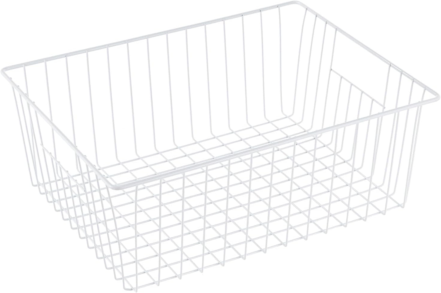 16" L x 12" W Wider Freezer Storage Organizer Baskets Container, Deep Metal Wire Chest Upright Refrigerator Divider Bins with Built-in Handles for Cabinet, Pantry, Closet, Kitchen, Pearl White