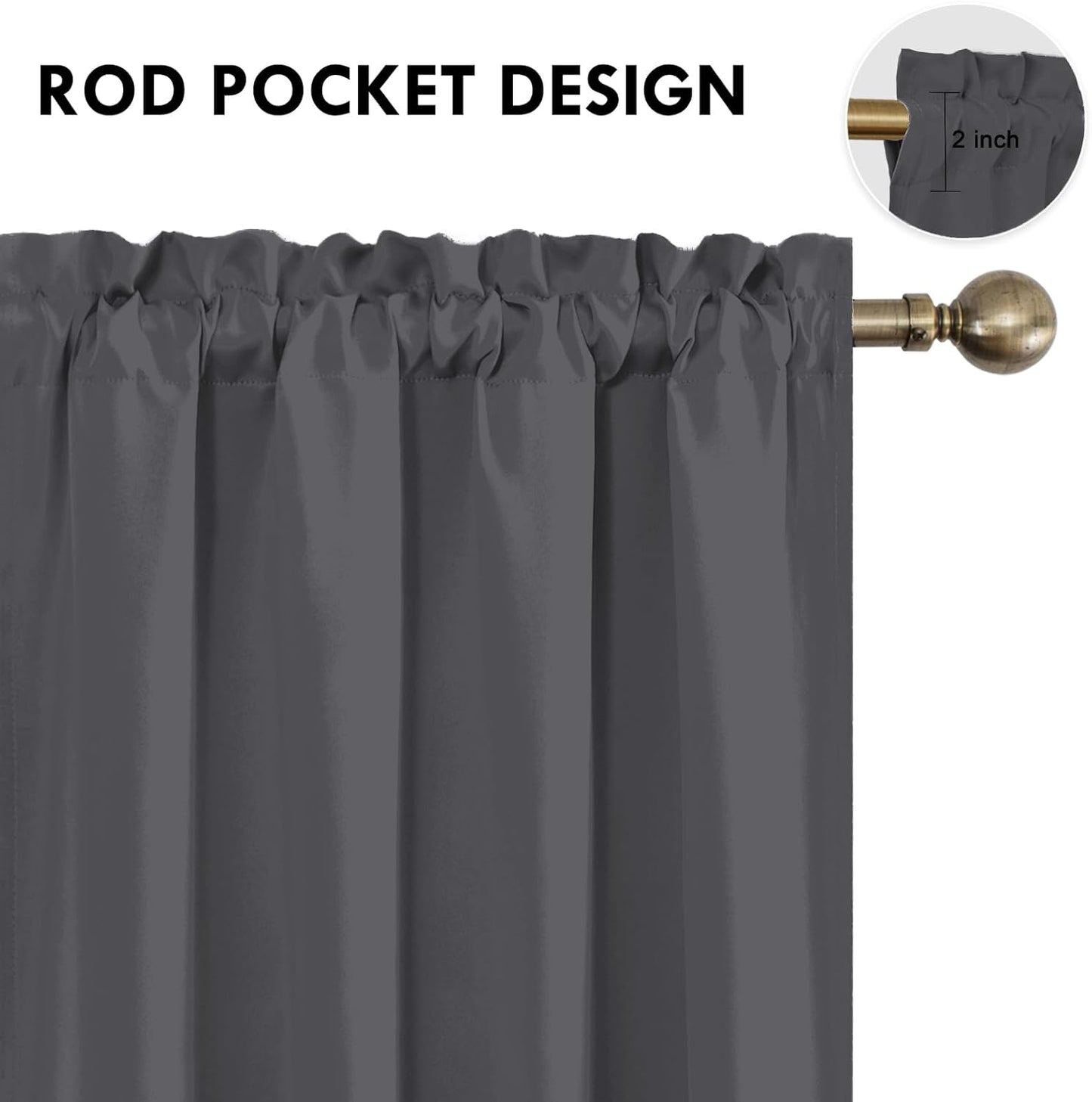 DWCN Blackout Curtains for Living Room 95 Inch Length 2 Panels Set, Solid Thermal Insulated Energy Saving Rod Pocket Window Treatment Curtains Blackout Drapes (W52 x L95 Inch, Dark Grey)