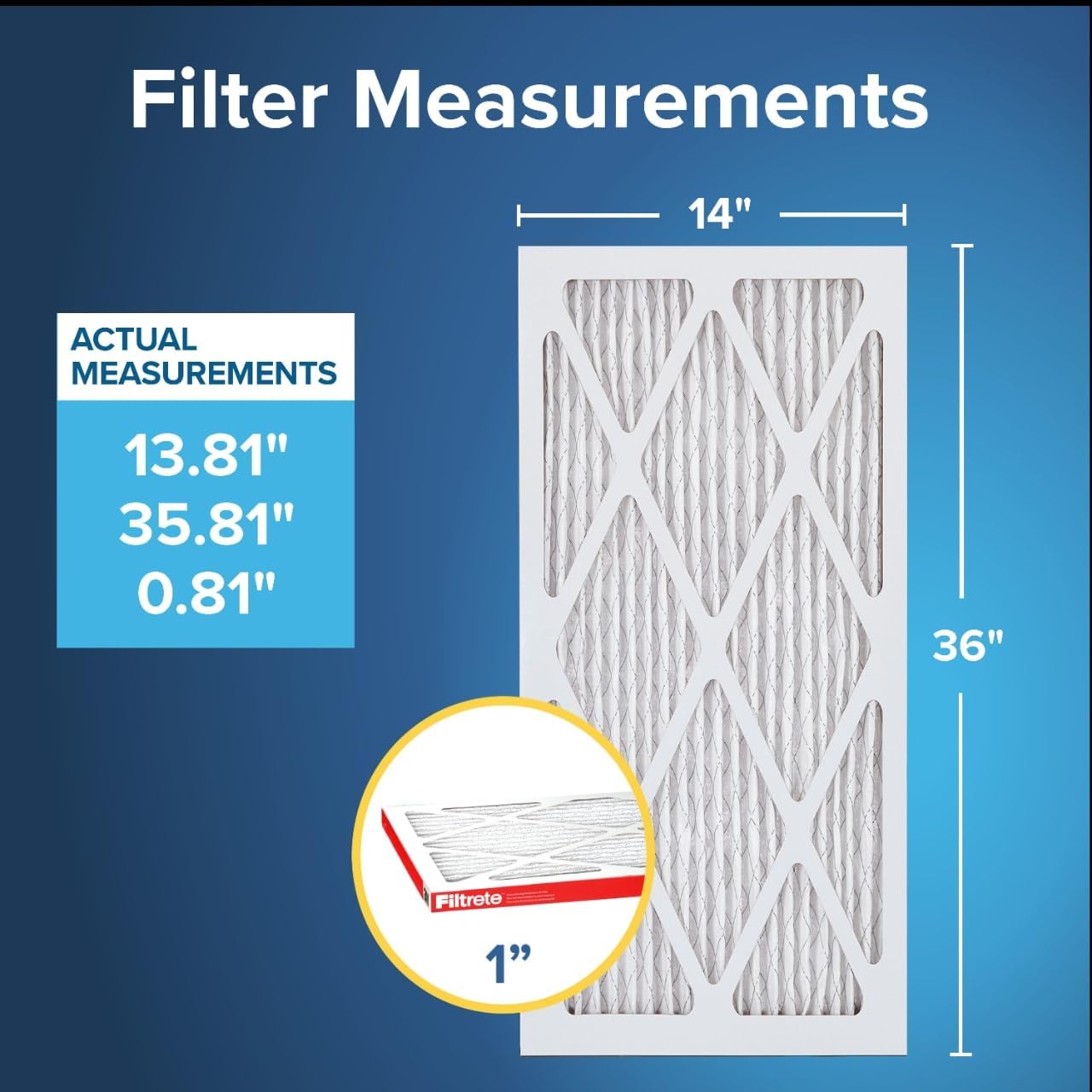 Filtrete 14x36x1 AC Furnace Air Filter, MERV 11, MPR 1000, Micro Allergen Defense, 3-Month Pleated 1-Inch Electrostatic Air Cleaning Filter, 6 Pack (Actual Size 13.88x35.9x0.81 in)