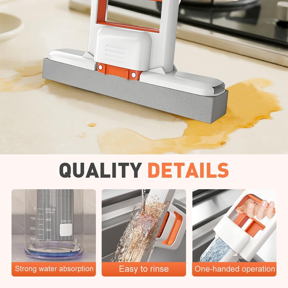 Mini Foldable Desktop Mop, Wet and Dry Portable Cleaning Sponge Mop,Self Squeezing Mini Sponge Mop with One Replaceable Head,for Small Spaces,Bathroom,Kitchen,Glass (Replace Sponge/3pcs)