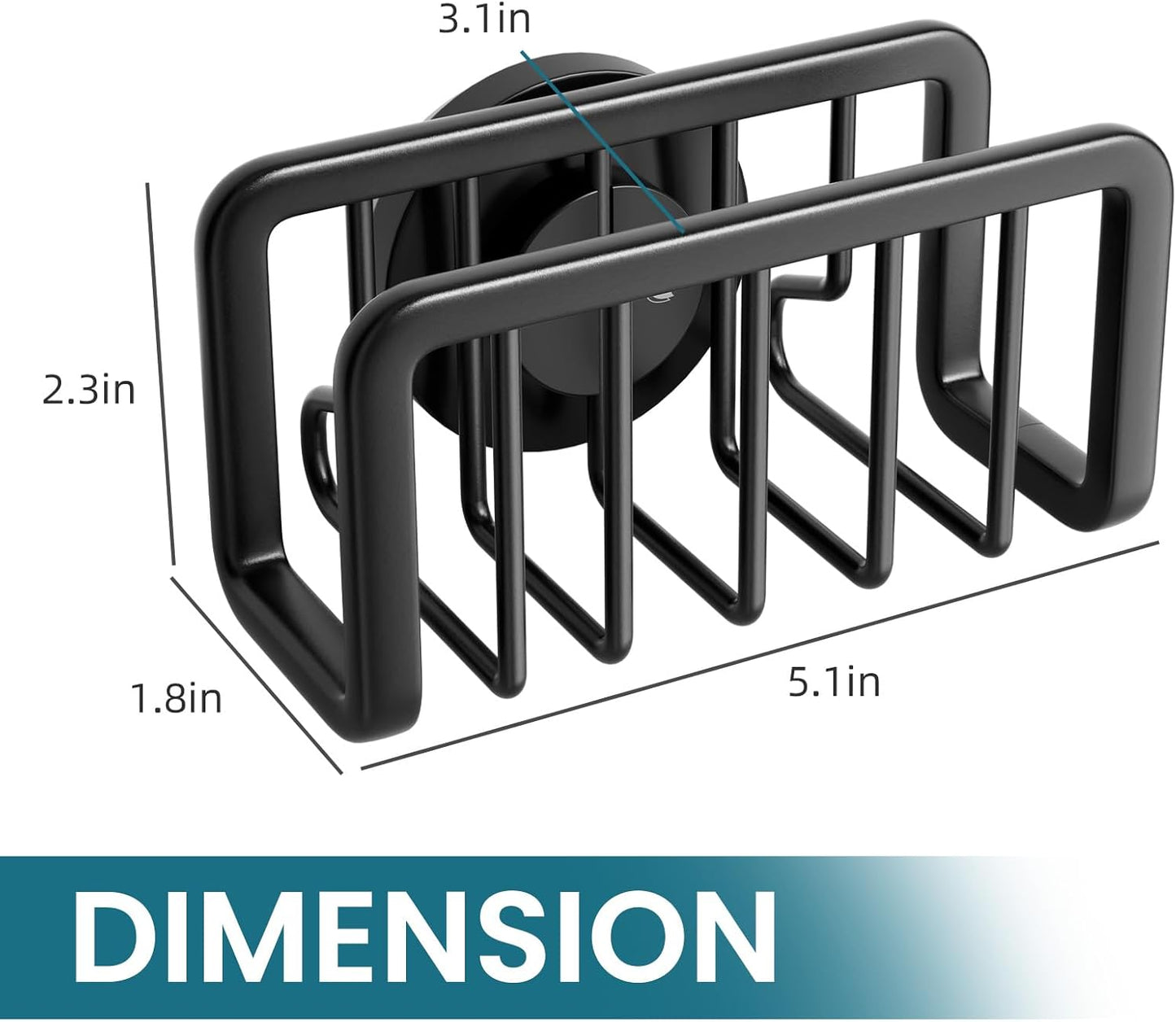 TAILI Sponge Holder for Kitchen Sink with Strong Suction Cup, Rustproof Aluminum Sink Caddy, Removable Sponge Holder, Dish Brush for Scraper - Black