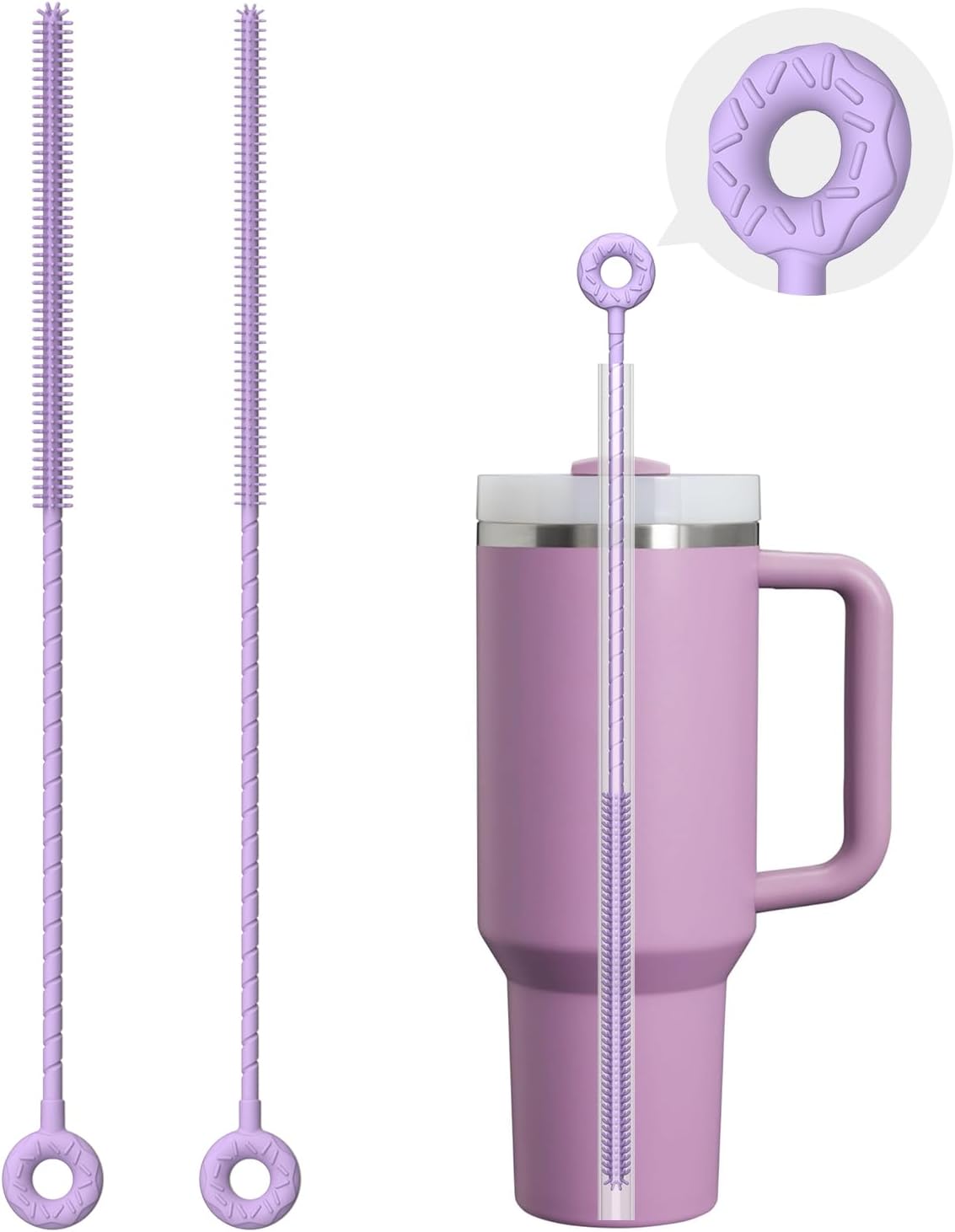 2 Pcs Silicone Straw Cleaner Brush, Extra Long Cleaning Brushes for Straws, 6mm&9mm, Purple