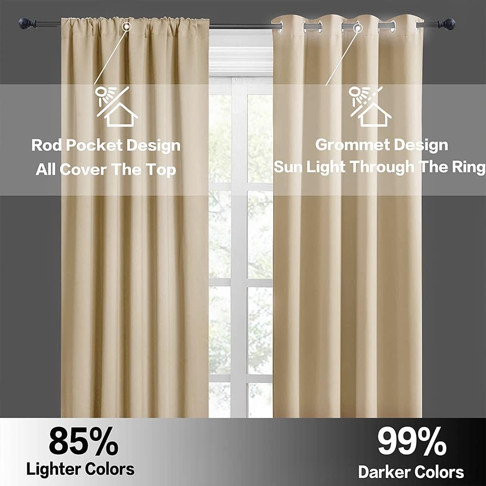 RYB HOME Thermal Insulated Small Window Curtains Short Drapes for Nursery Bathroom Kitchen Laundry RV Basement, 29 inch Wide by 24 in Long, Biscotti Beige, 2 Panels