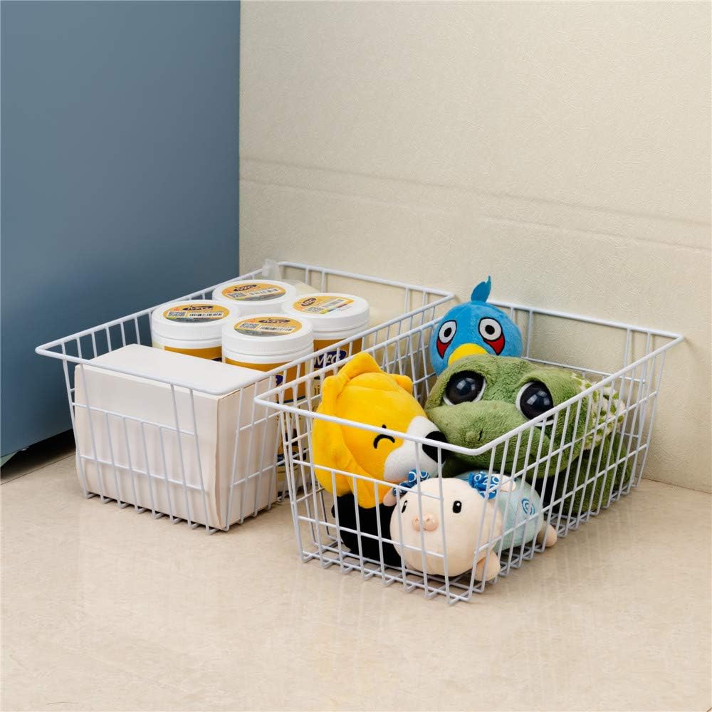 SANNO Wire Metal Baskets Freezer Baskets Farmhouse Organizer Storage Bins Large Organizer Bins for Shelf Storage, Office, Bathroom, Pantry Organization Storage Bins Rack with Handles-Set of 6