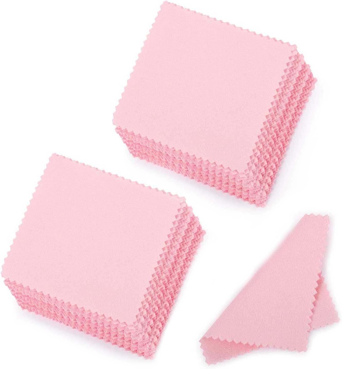 SEVENWELL 100pcs Jewelry Cleaning Cloth Pink Polishing Cloth for Sterling Silver Gold Platinum Small Silver Polish 8x8cm