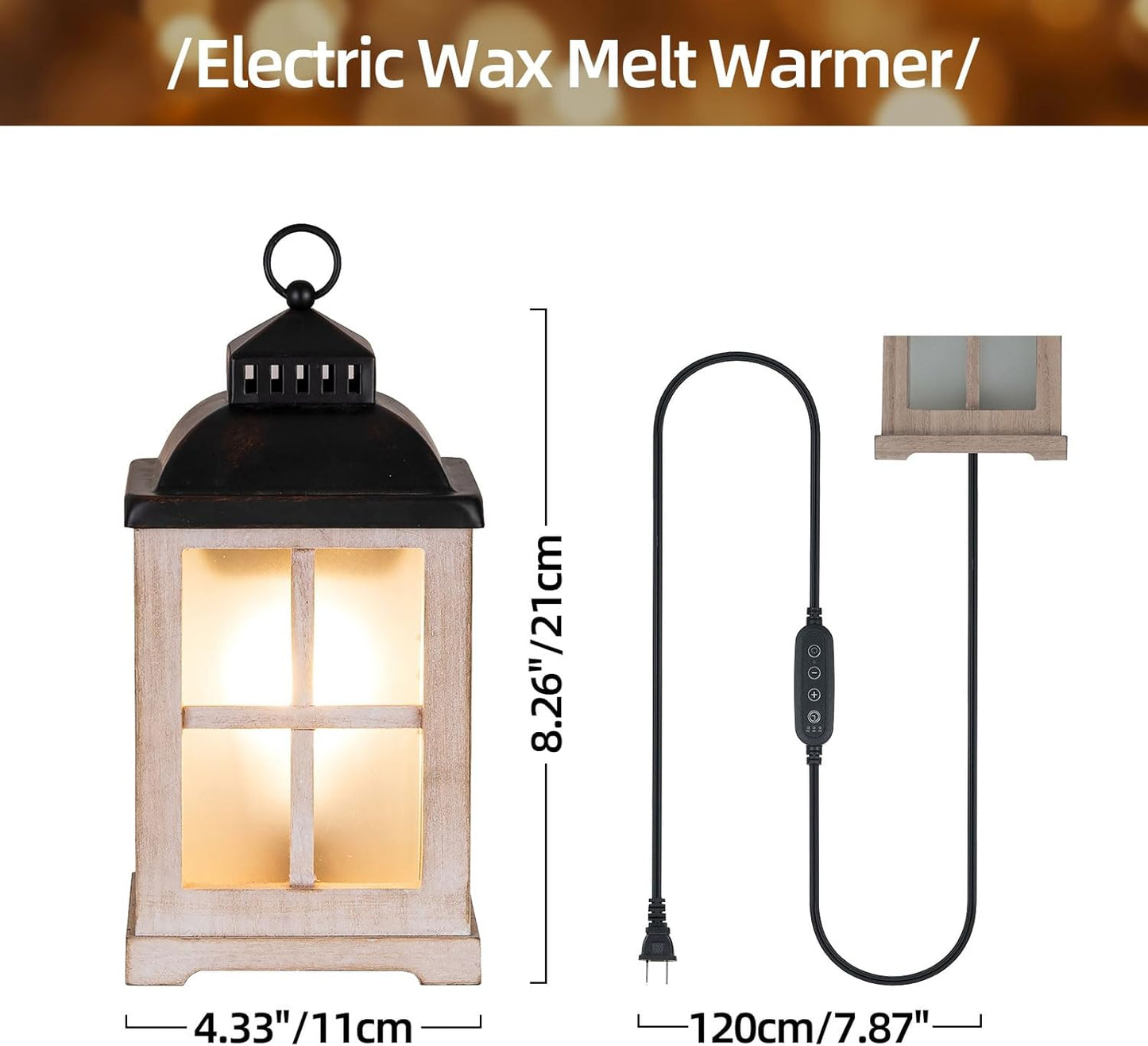 Wax Melt Warmer with Timer: Farmhouse Lantern Candle Warmer Electric Tart Burner with Lid for Scented Wax