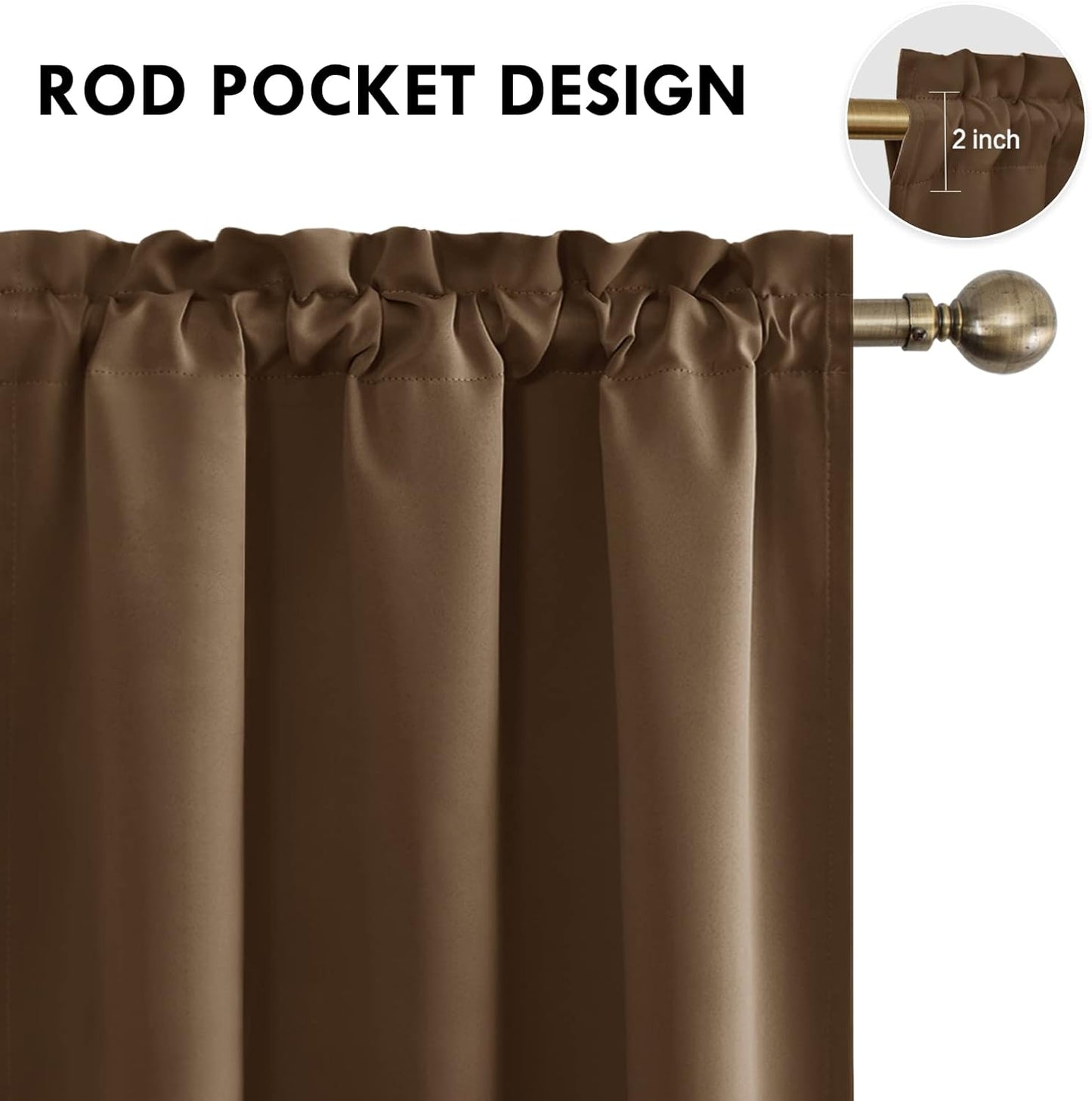 DWCN Blackout Curtains Room Darkening Thermal Insulated Bedroom Curtains Window Treatments, 42 x 45 inches Long, Set of 2 Brown Rod Pocket Drapes