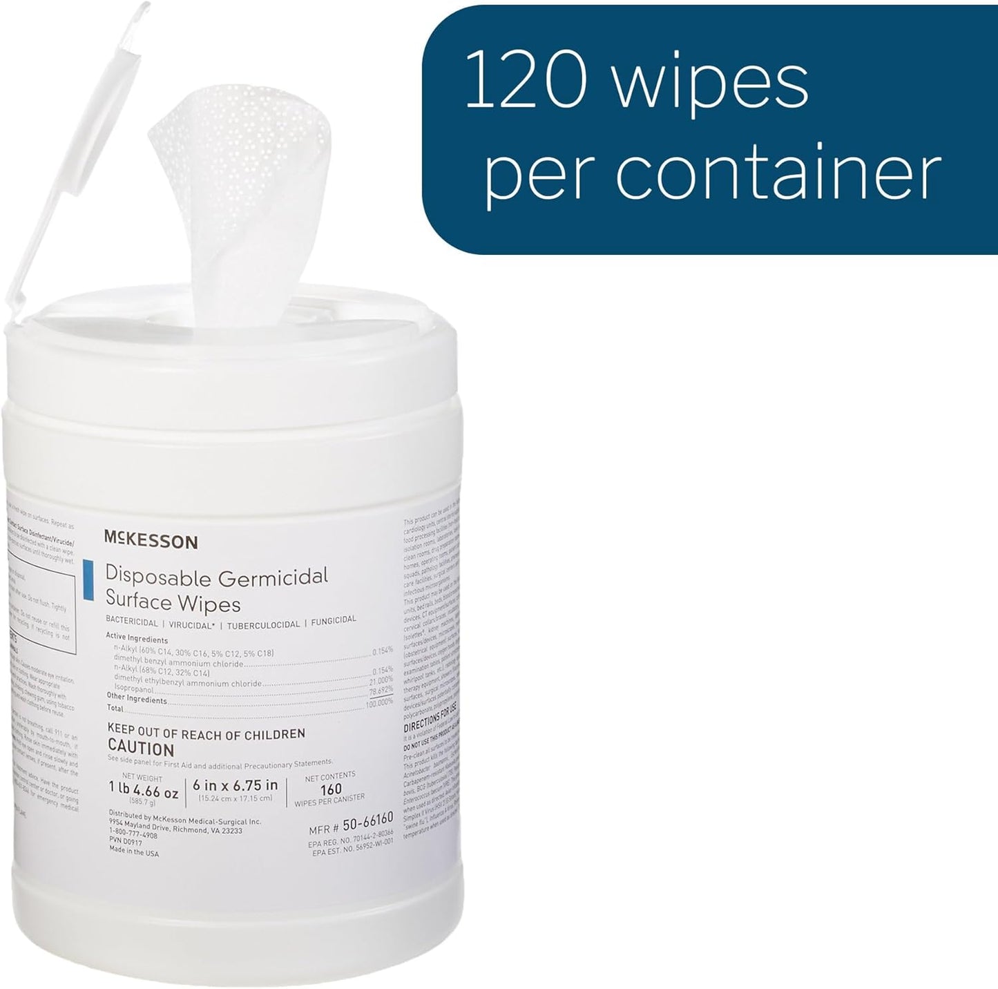 McKesson Germicidal Wipes [1920 Count] Disinfecting Wipes, Alcohol Cleaning Disinfectant Wipes, Hospital Grade Multi-Surface Wipes, 160 Wipes, 12 Pack