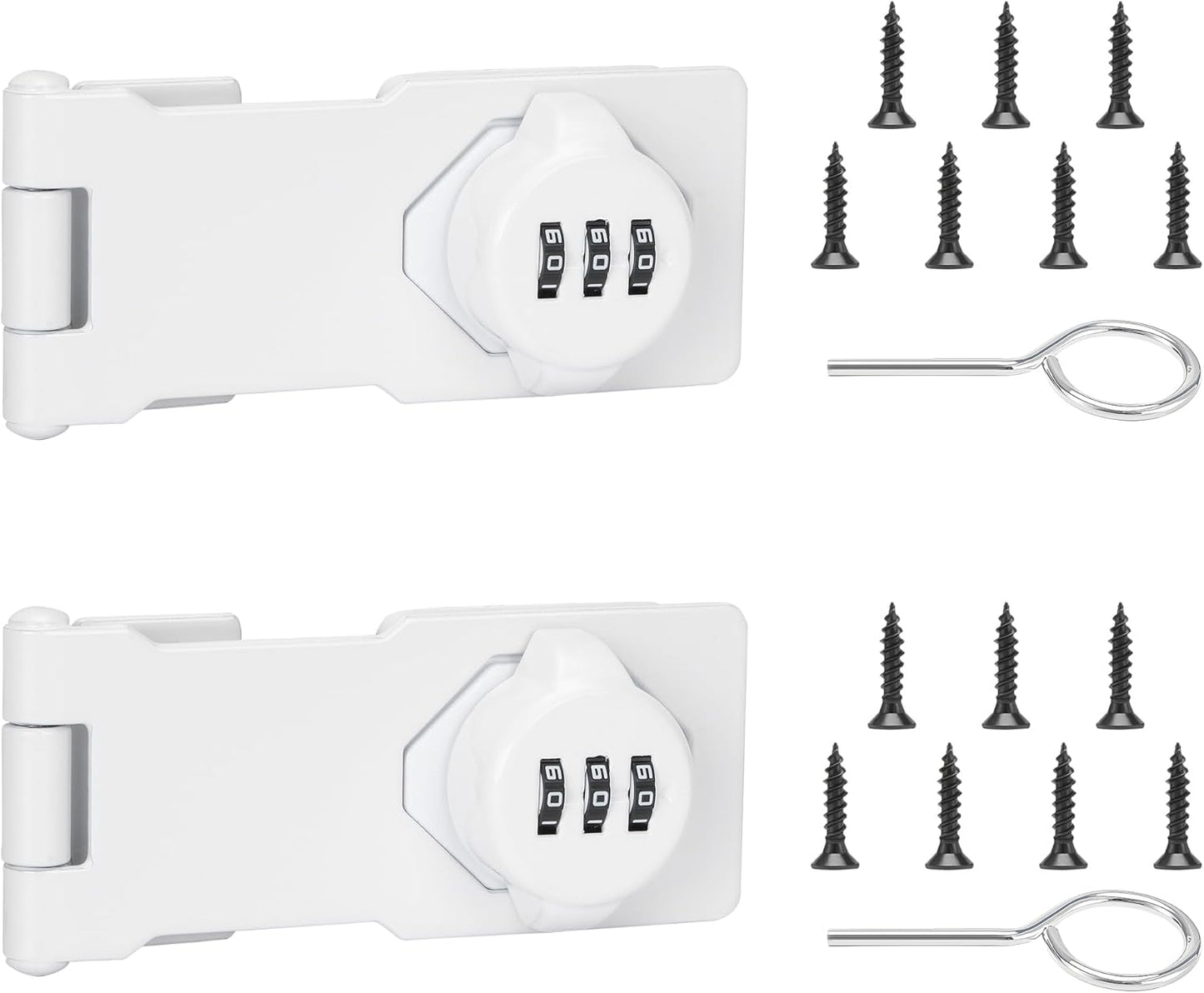 Keyless Cabinet Lock with Combination Code - 3-Digit Password Hasp Latch Lock for Drawers, Bifold Closet Door and Double Sided Door (White, 4.5 Inch, 2 Pack)