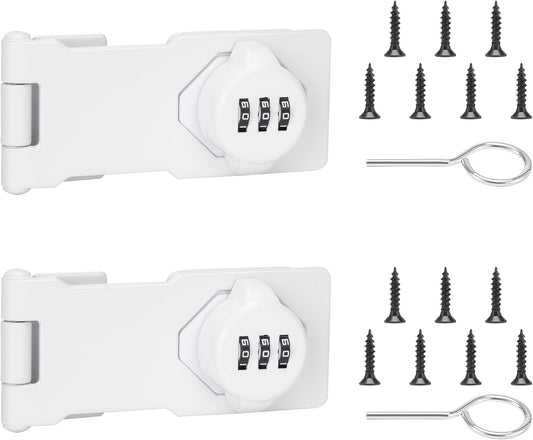 Keyless Cabinet Lock with Combination Code - 3-Digit Password Hasp Latch Lock for Drawers, Bifold Closet Door and Double Sided Door (White, 4.5 Inch, 2 Pack)