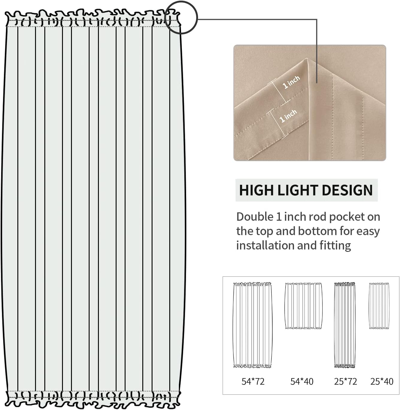 DWCN French Door Curtains – Rod Pocket Thermal Blackout Curtain for Doors with Glass Window, Kitchen and Patio Doors for Privacy, 25 X 72 Inches Long, 1 Curtain Panel with Tieback, Beige