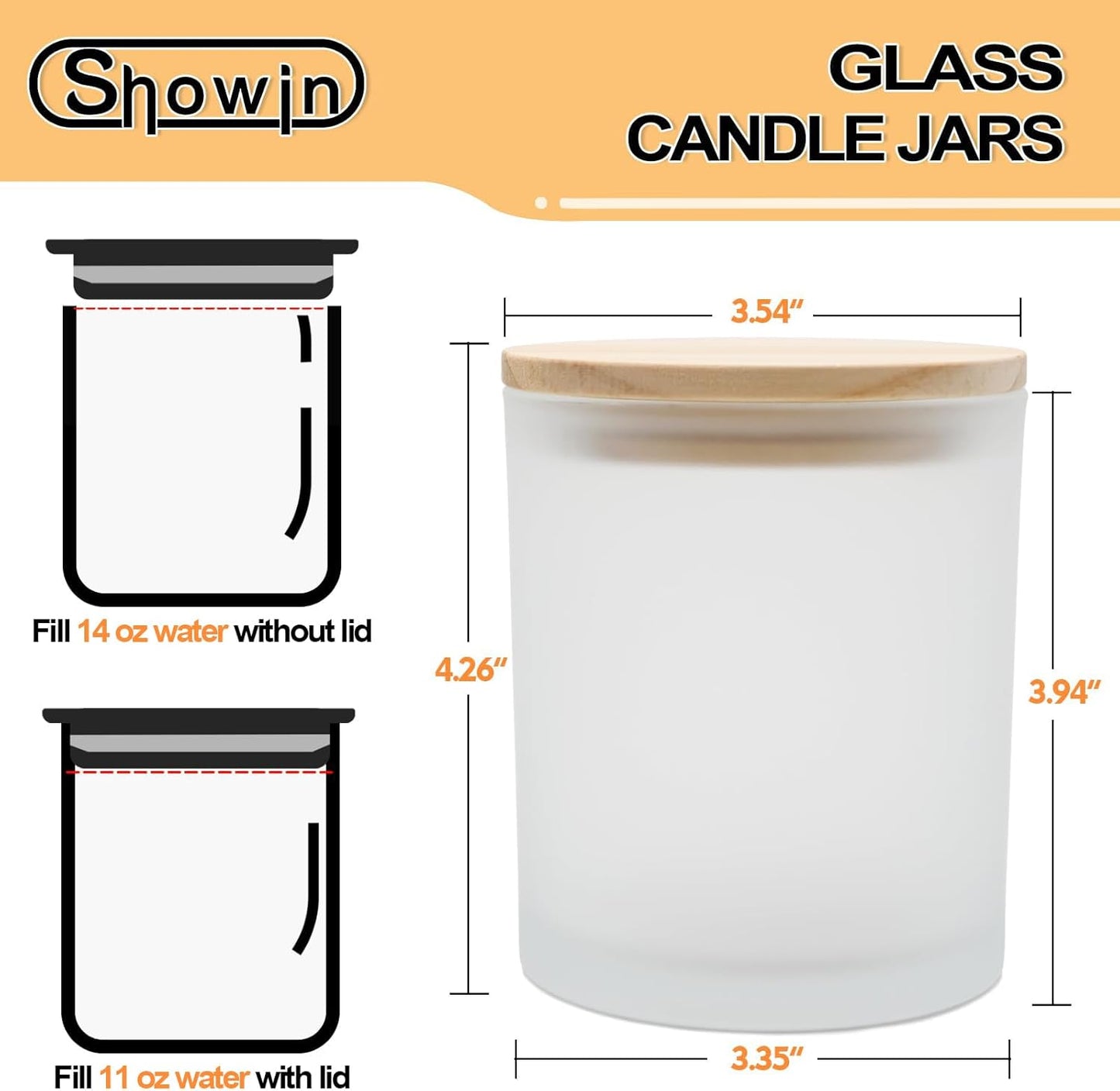 14 OZ Thick Candle Jars for Making Candles 12 Pcs, 3 Wick Empty Jars with Wood Lids for Candle Making, Sample Container,Frosted White