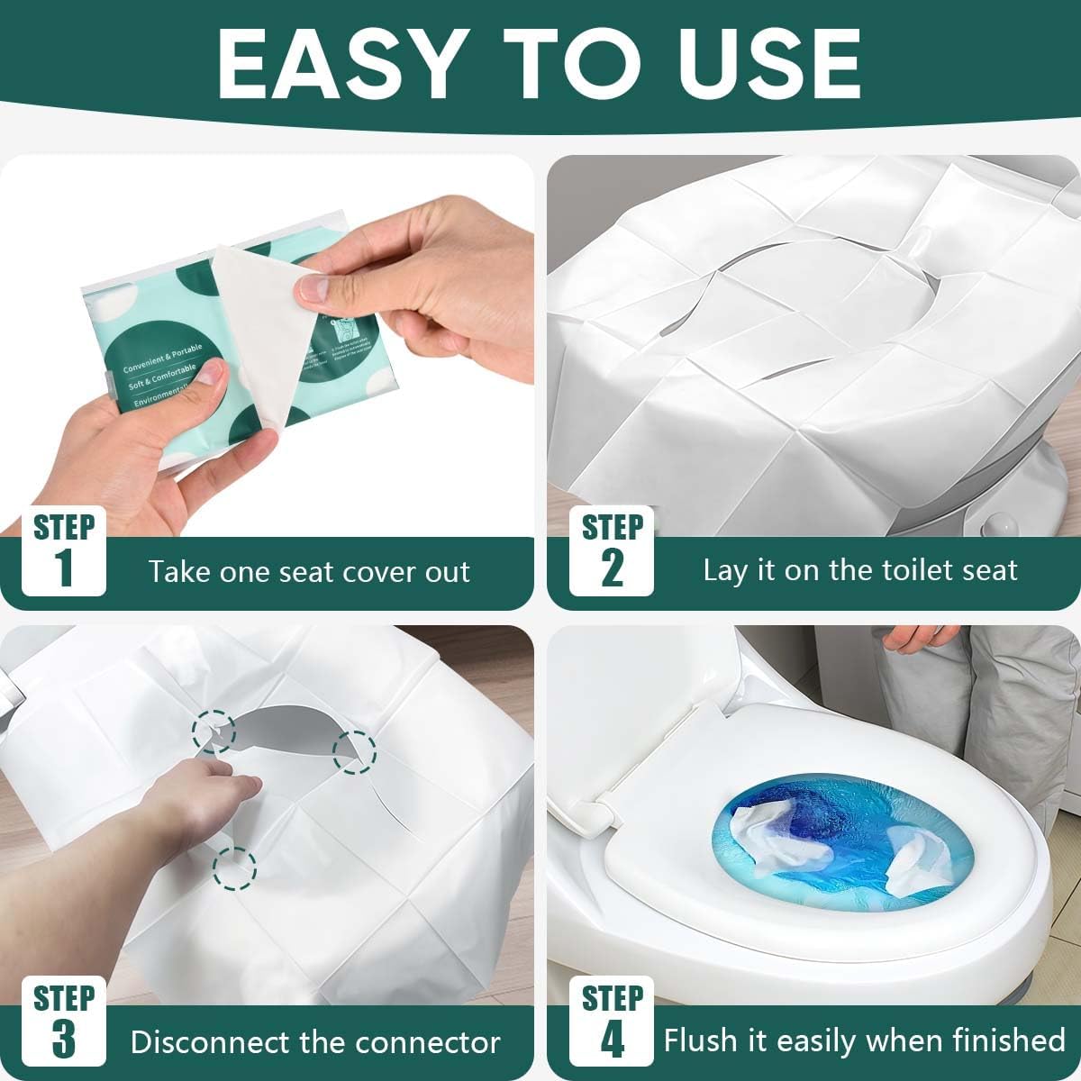 30 Pcs Disposable Flushable Paper Toilet Seat Covers Travel Supplies Essentials for Airplane, Public Restrooms, Bathroom, Hotels, Camping, Kids or Adults