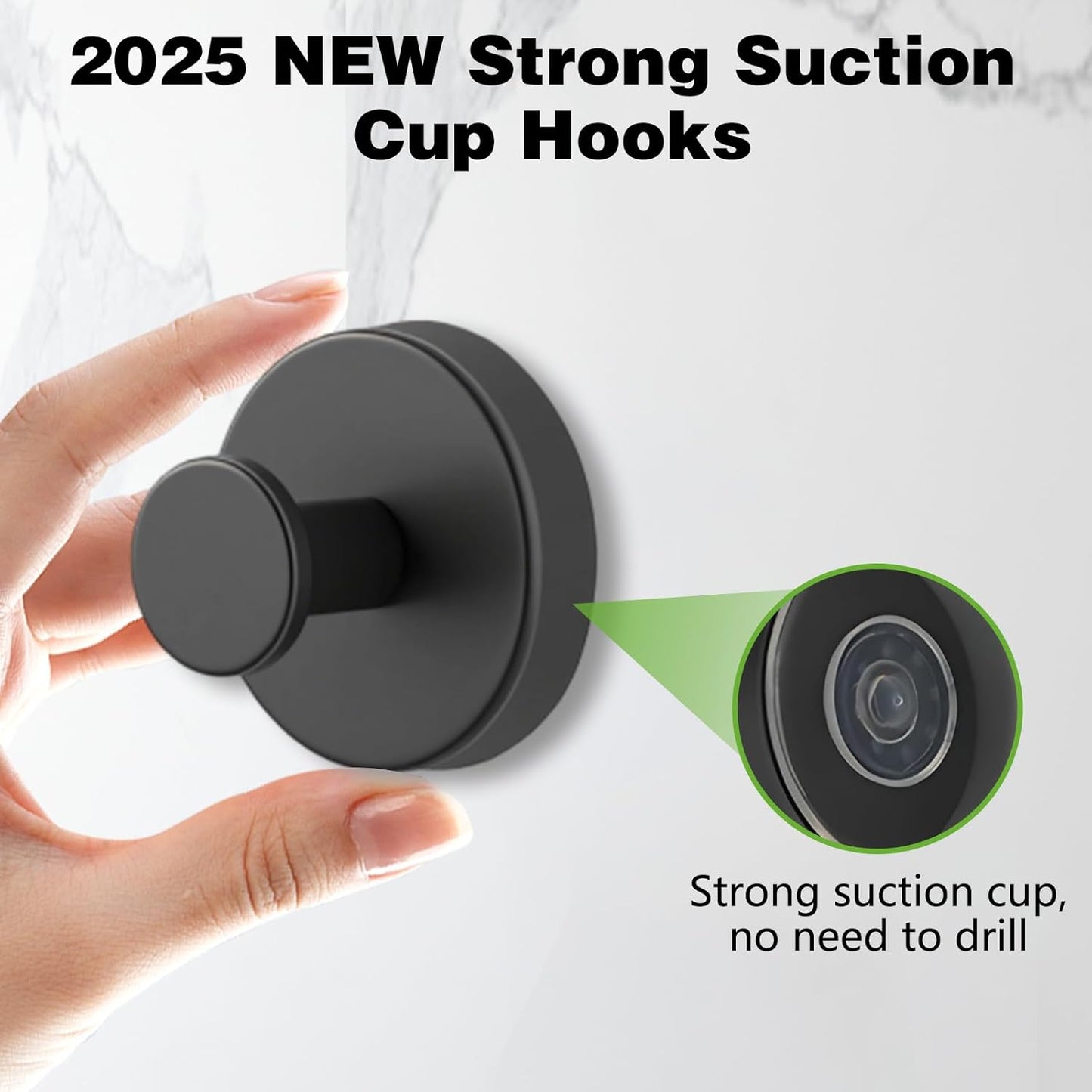 Suction Cup Hooks for Wreaths on Glass, No-Drill Suction Cup Hooks, Wreath Hangers for Front Doors, Metal Towel Hooks for Showers Bathrooms Mirrors (2Pcs Silver)