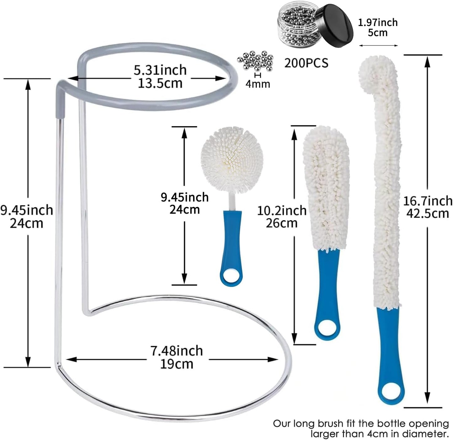 Wine Decanter Drying Stand with Rubber Coated Top to Prevent Scratches, Wine-Decanter Drying Rack for Standard Large Wine Decanters, Decanter Cleaner Includes Cleaning Brush & Decanter Cleaning Beads