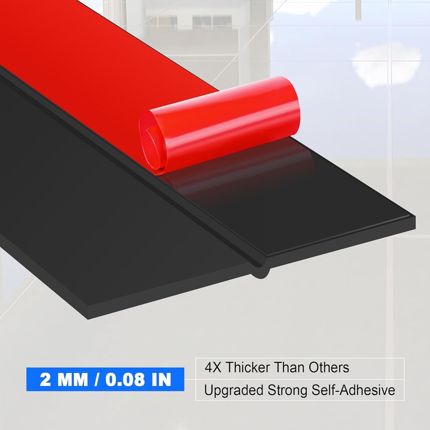 ToLanbbt Weather Stripping Silicone Door Seal Strip 1 in x 20 ft Door Draft Stopper Self Adhesive Door Draft Tape, Side & Bottom Gaps Insulation Strip for Glass Shower Door Sliding Door Window, Black