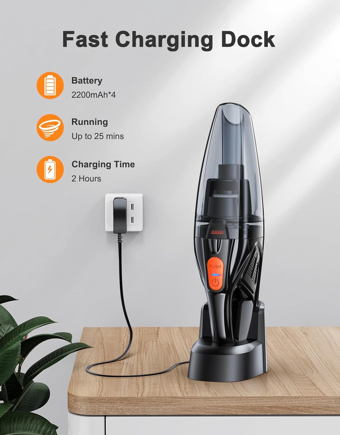 Handheld Vacuum Cordless Rechargeable 9KPA - [2H Fast Charging Dock] Portable Car Vacuum Cleaner High Power Suction with LED Light, 2 HEPA Filters, Dust Busters Wet Dry for Home/Car/Office/Pet