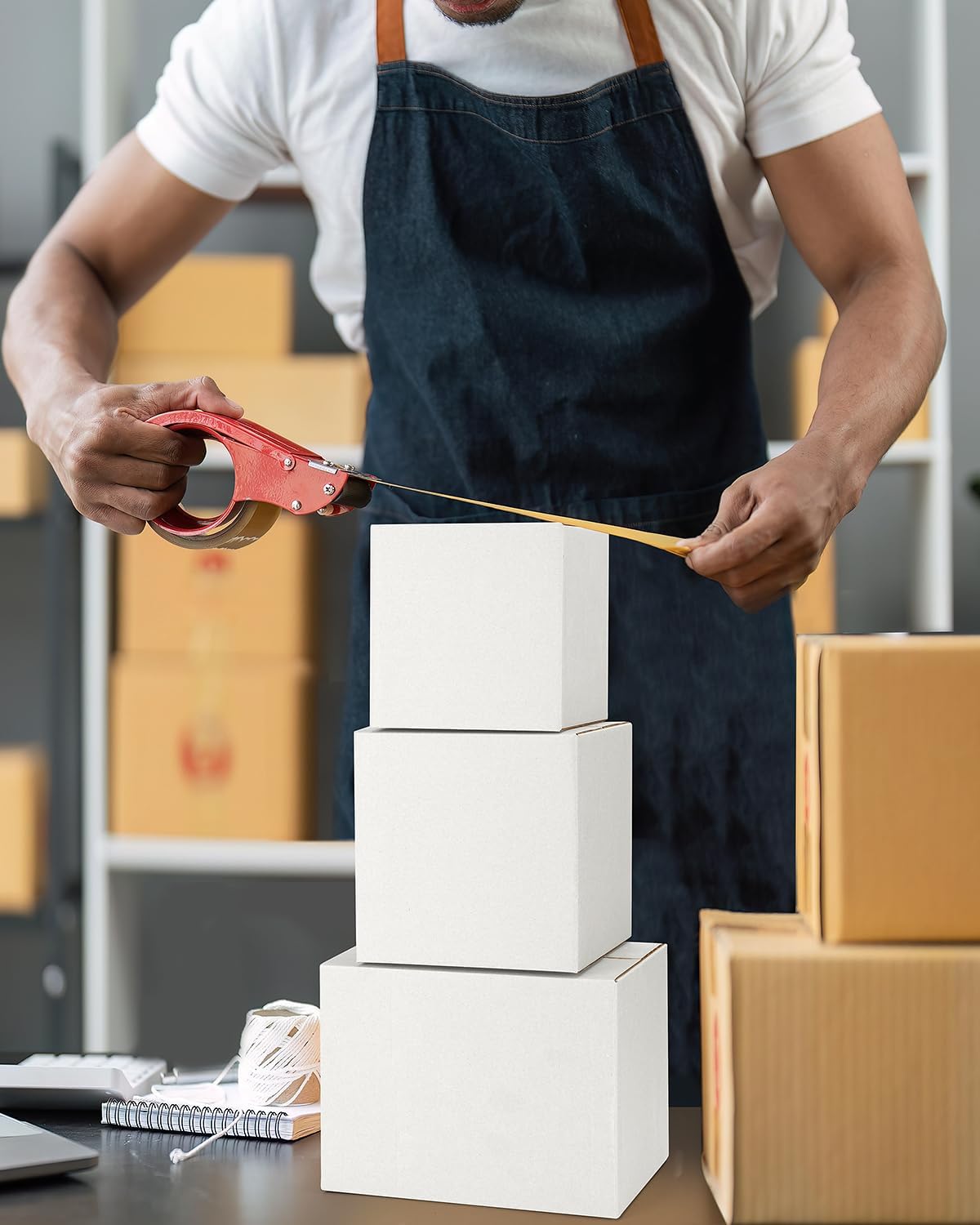 Assorted-Sizes-Shipping-Boxes-45-Pack: 5x5x5 & 6x6x6 & 8x6x6 Small-Shipping-Boxes-Mailers, White Corrugated-Cardboard-Boxes-for-Packing-Small-Business Mailing