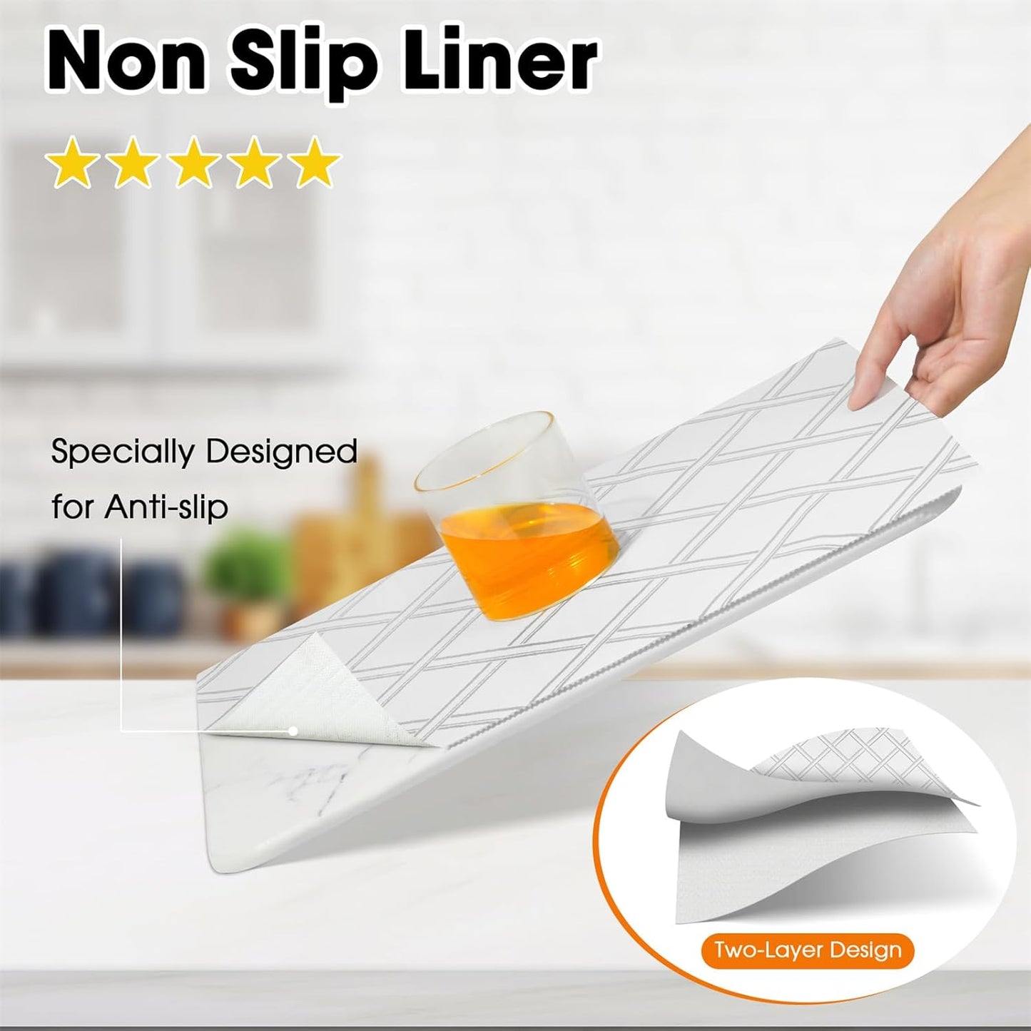 Drawer and Shelf Liner for Kitchen Cabinets Non-Adhesive, Non-Slip Cabinet Liner Shelf Paper Strong Grip Waterproof Easy to Clean for Kitchen Shelves Cupboard,Silver Geometric,12IN X 10FT