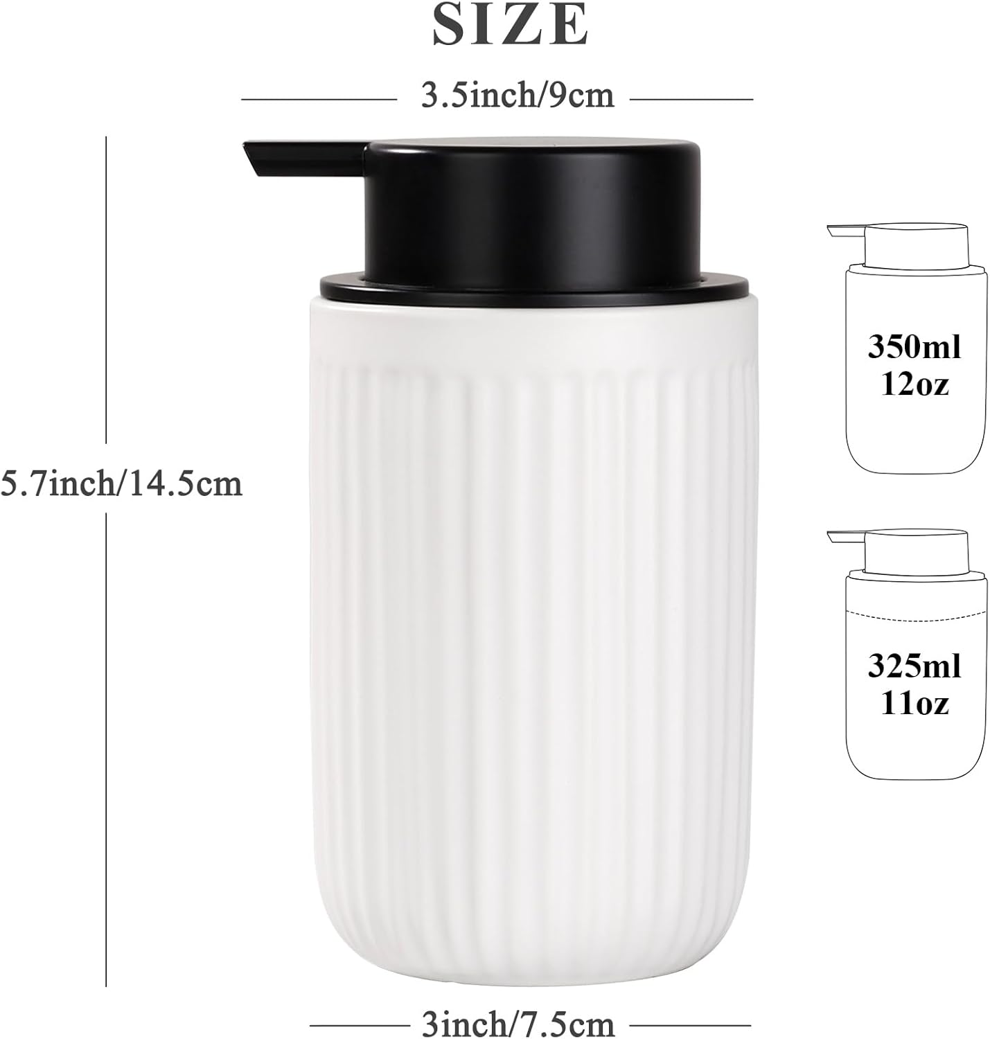 BosilunLife Foam Hand Soap Dispenser - White Ceramic Foaming Soap Dispenser for Bathroom 12oz Refillable Liquid Lotion Soap Dispenser with Rust-Proof foaming Pump for Countertop