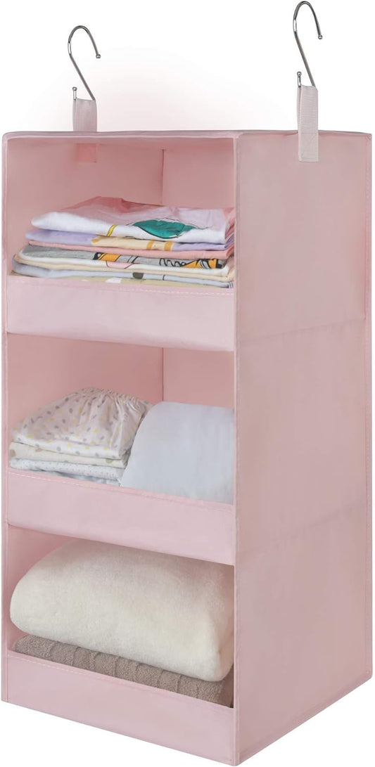 GRANNY SAYS 3-Shelf Hanging Closet Organizer, Collapsible Closet Hanging Shelves, Nursery Hanging Organizer, Pink, 29 ½" H X 12" W X 12" D, 1-Pack