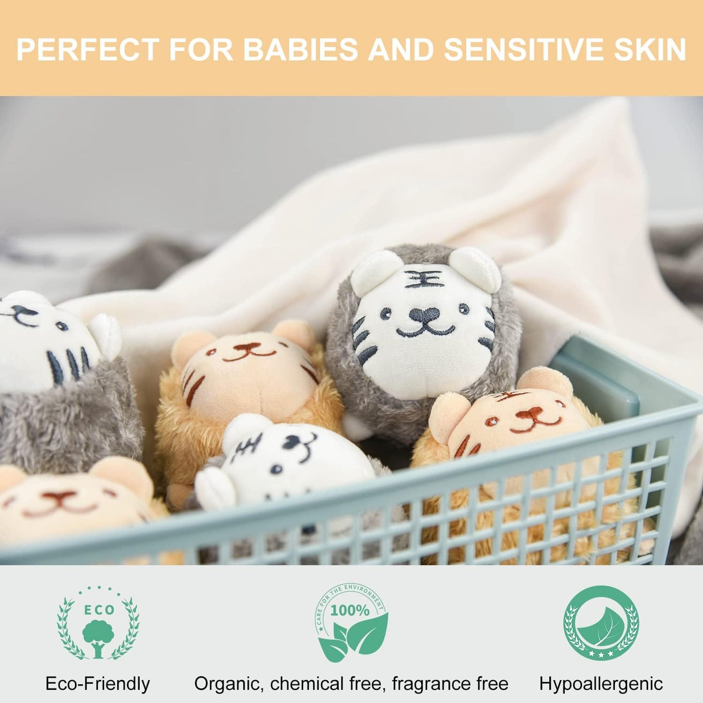 XL Size Wool Dryer Balls 6 Pcs - Over 2000 Loads,Lovely Tiger Appearance-Reusable,Hypoallergenic Baby Safe & Chemical Free to Reduce Sticky Wool When Drying & Shorten Drying Time…