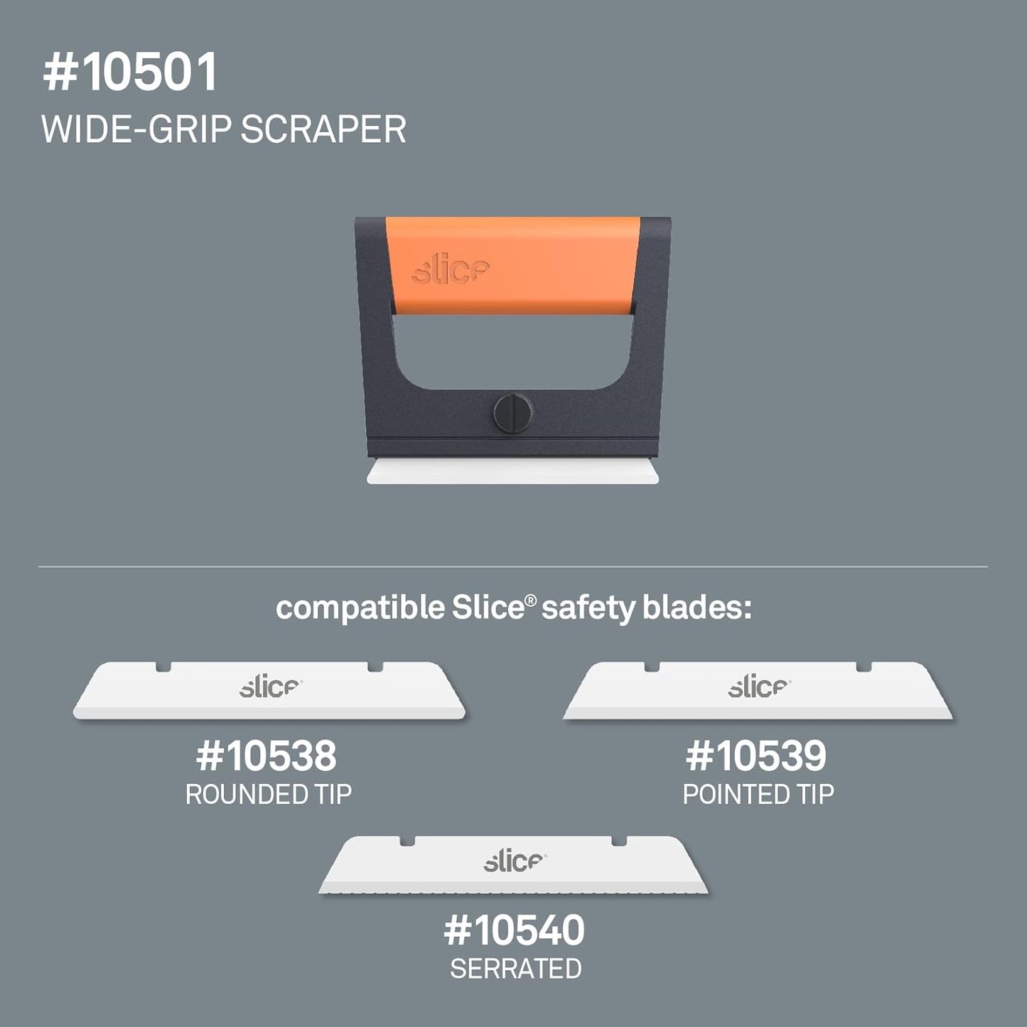 Slice 10501 Wide Scraper, Easy Clean, Ceramic Blade Lasts 11x as Long as Metal, Finger Friendly, Never Rusts, Safety Cap, Short Handle, 6 Pack